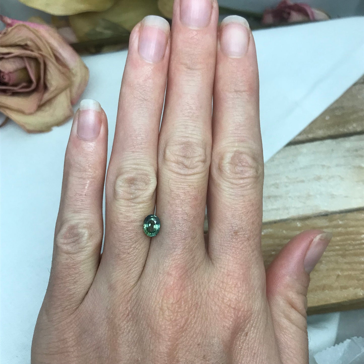 1.13 Carat Green Sapphire 6.47x5.2mm Oval Cut, Unheated Faceted Loose Natural Sapphire For Jewelry Setting