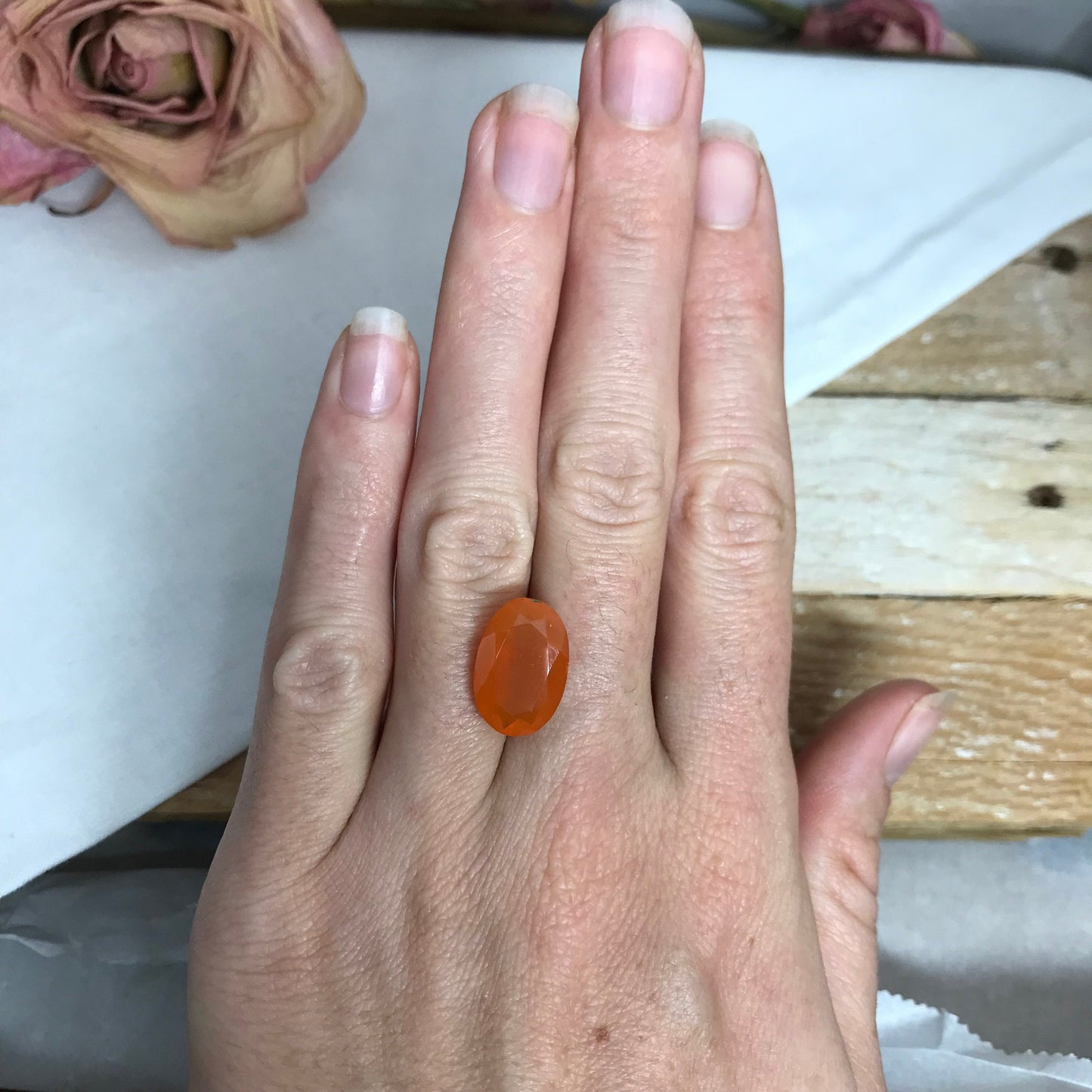 4.77 Carat Orange Mexican Fire Opal 15.78x10.52mm Oval Cut, Faceted Loose Opal