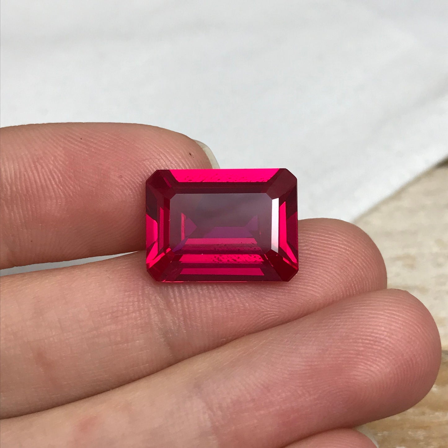 16x12mm Lab Created Ruby Emerald Cut, 13.89 carat Lab Created Faceted Loose Red Synthetic Corundum, Large Gem