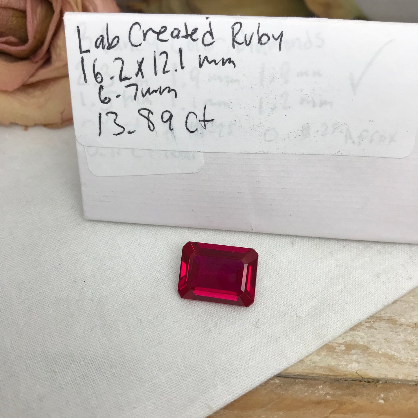 16x12mm Lab Created Ruby Emerald Cut, 13.89 carat Lab Created Faceted Loose Red Synthetic Corundum, Large Gem
