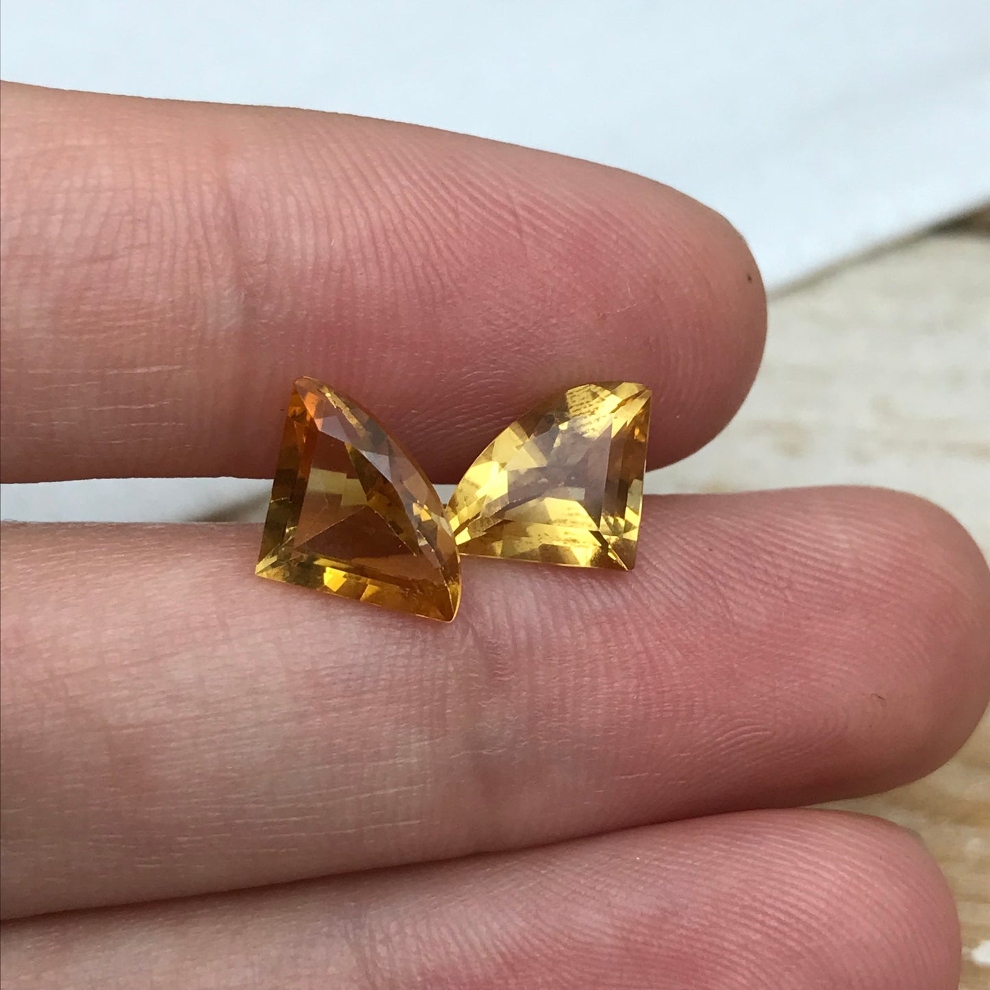 2 Citrines 11-11.5x8mm Fan Cut, Unmounted Faceted, 3.50 CTW Loose Gemstones, November Birthstones