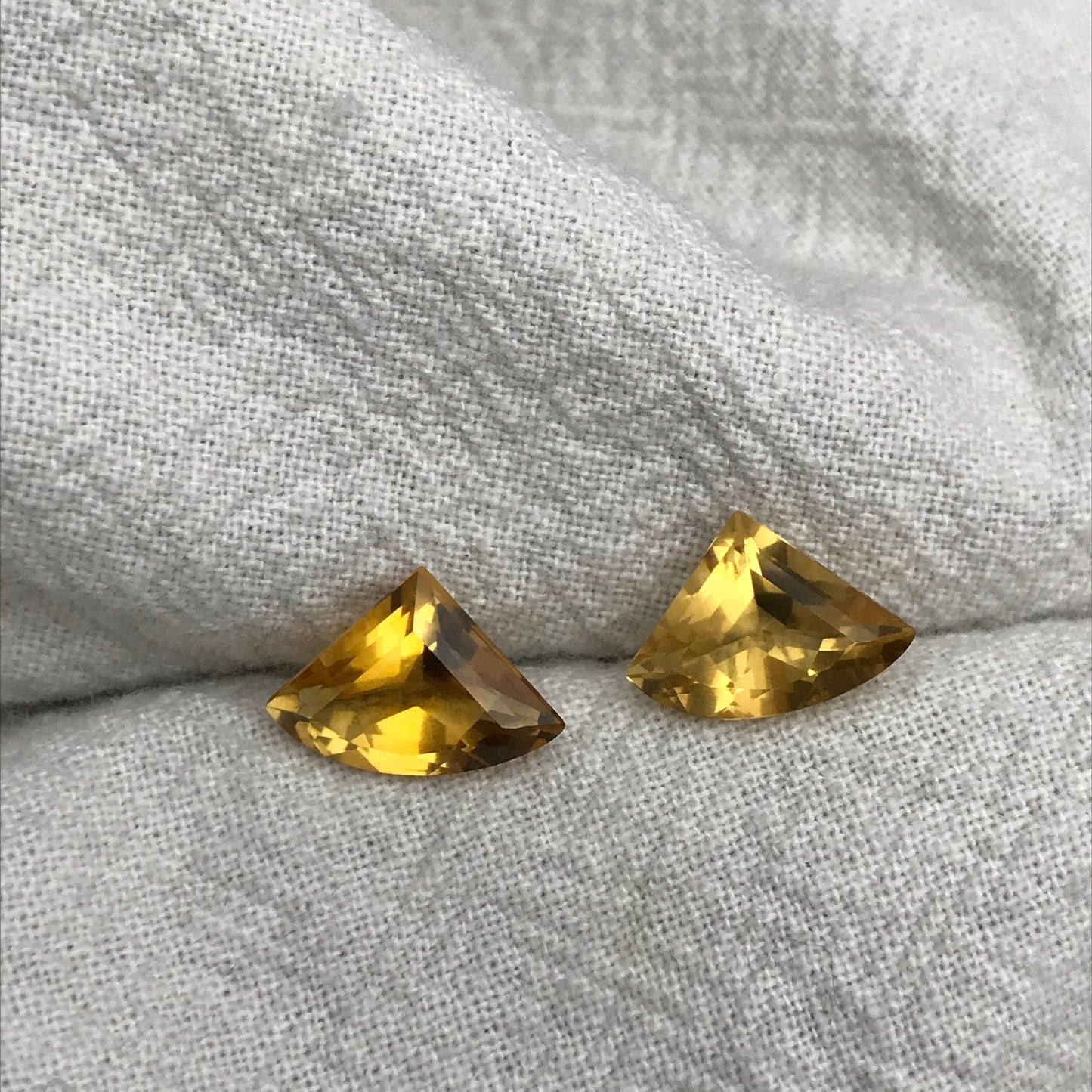 2 Citrines 11-11.5x8mm Fan Cut, Unmounted Faceted, 3.50 CTW Loose Gemstones, November Birthstones