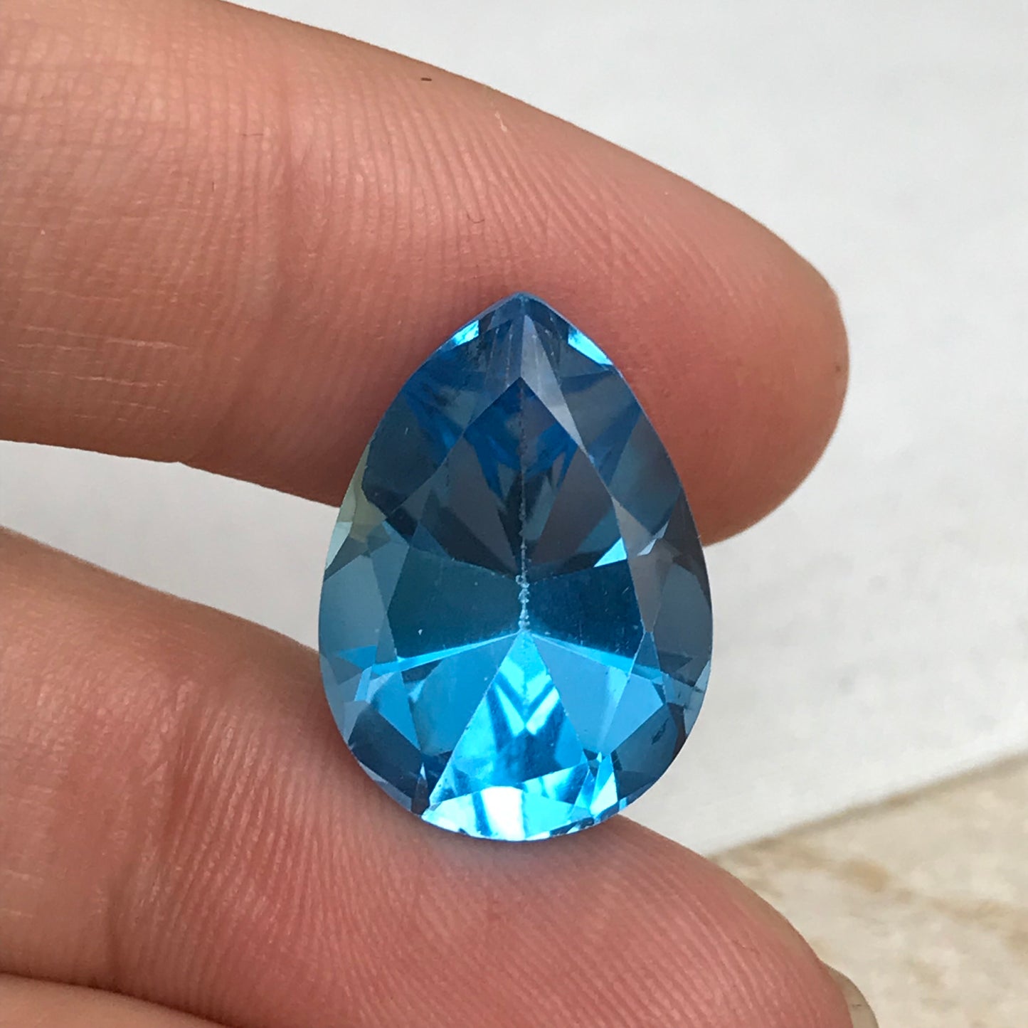 18x13mm Swiss Blue Topaz with Wear on back, 14.37 Carat, Worn Faceted Discount Gemstone, Reclaimed/Recycled Imperfect Gem