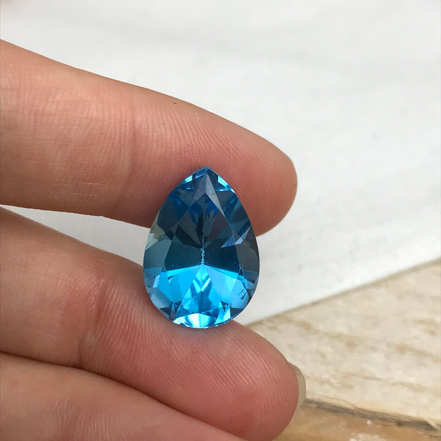 18x13mm Swiss Blue Topaz with Wear on back, 14.37 Carat, Worn Faceted Discount Gemstone, Reclaimed/Recycled Imperfect Gem