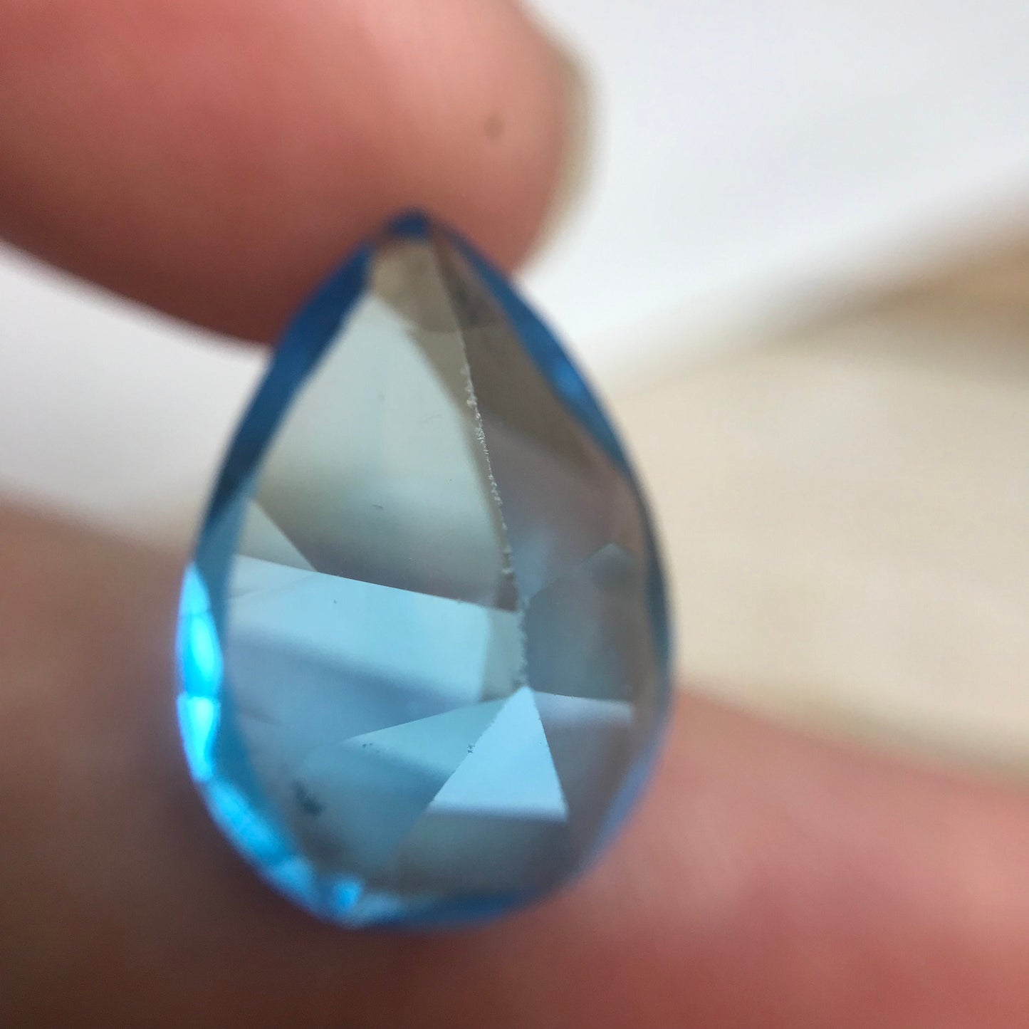 18x13mm Swiss Blue Topaz with Wear on back, 14.37 Carat, Worn Faceted Discount Gemstone, Reclaimed/Recycled Imperfect Gem