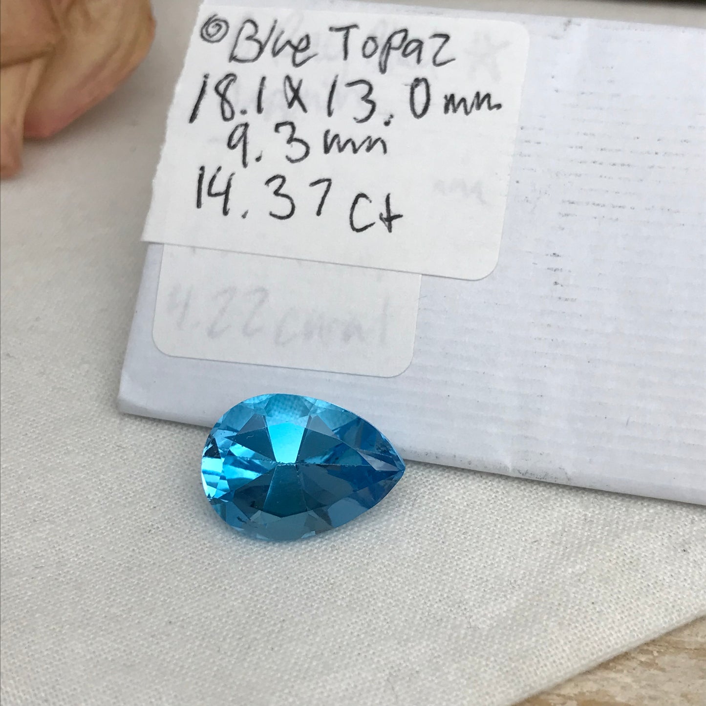 18x13mm Swiss Blue Topaz with Wear on back, 14.37 Carat, Worn Faceted Discount Gemstone, Reclaimed/Recycled Imperfect Gem