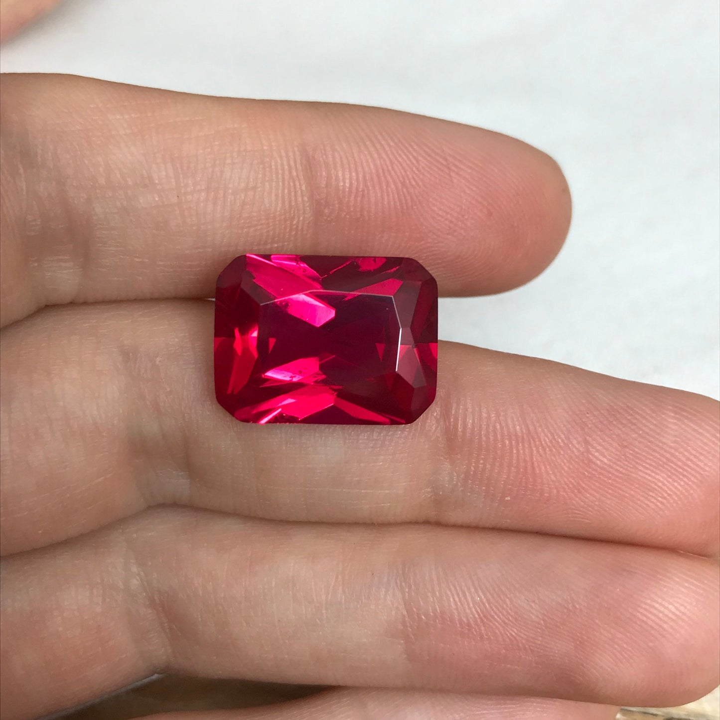 14 Carat Lab Ruby 16x12mm Rectangle Cut, Lab Created Faceted Loose Red Ruby