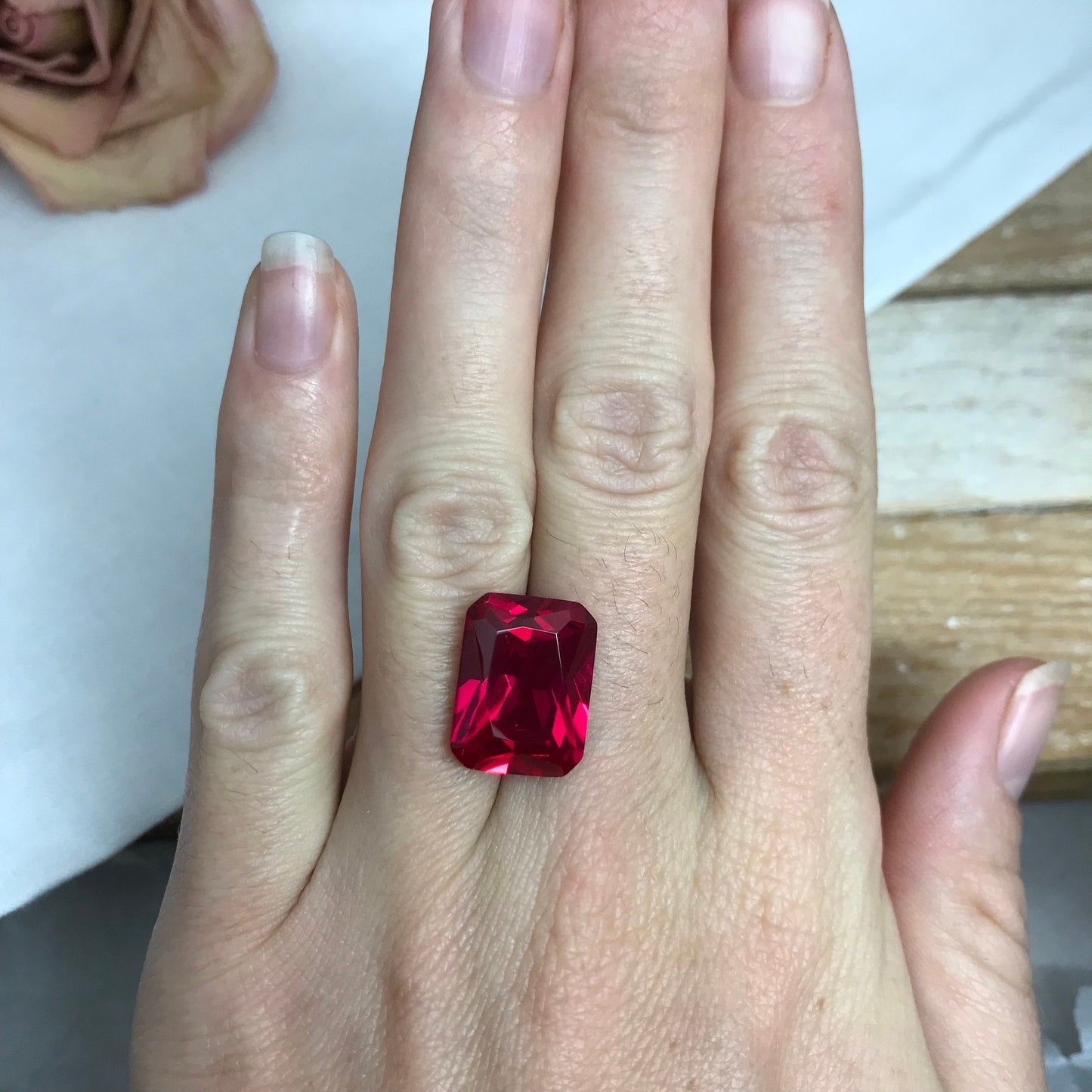 14 Carat Lab Ruby 16x12mm Rectangle Cut, Lab Created Faceted Loose Red Ruby