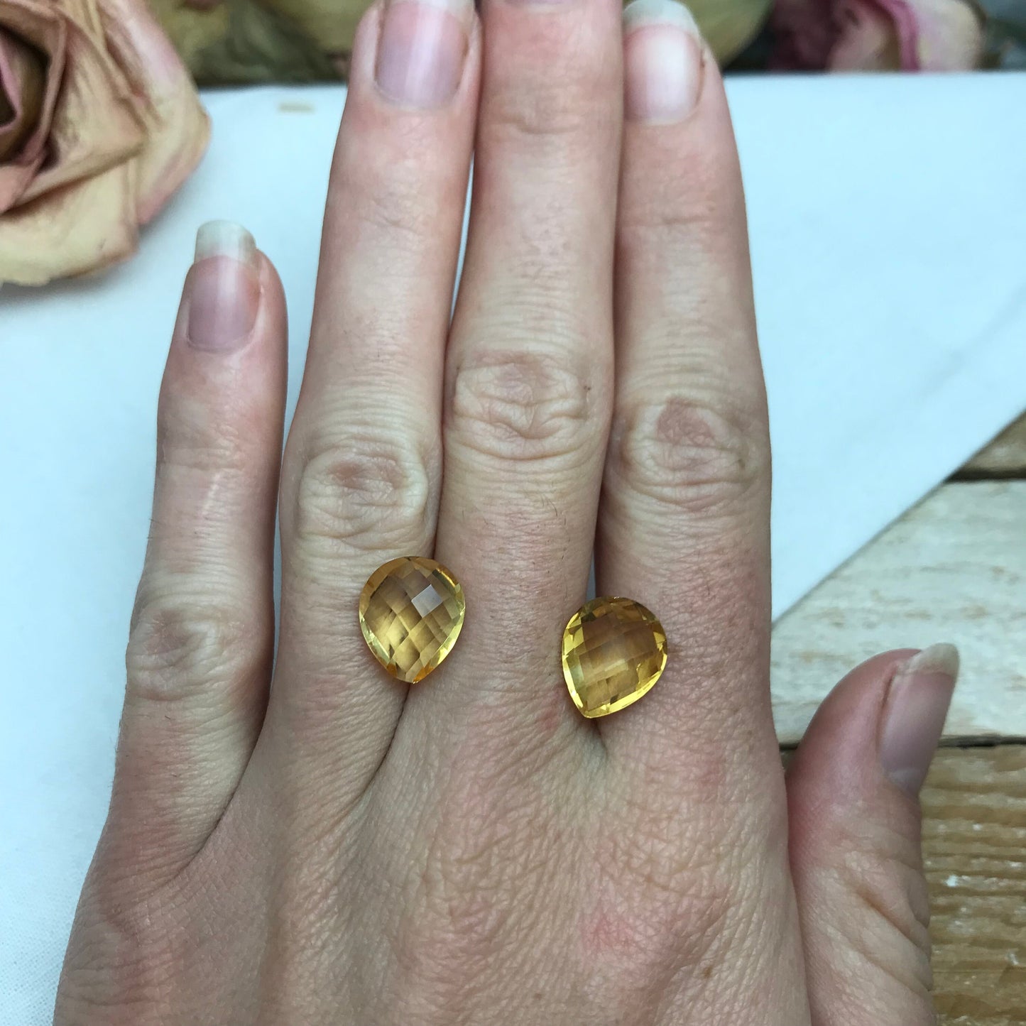 Pair of 12x10mm Citrine 7.54CTW, Pear Cut, Faceted Loose Orange Gemstones, November Birthstone