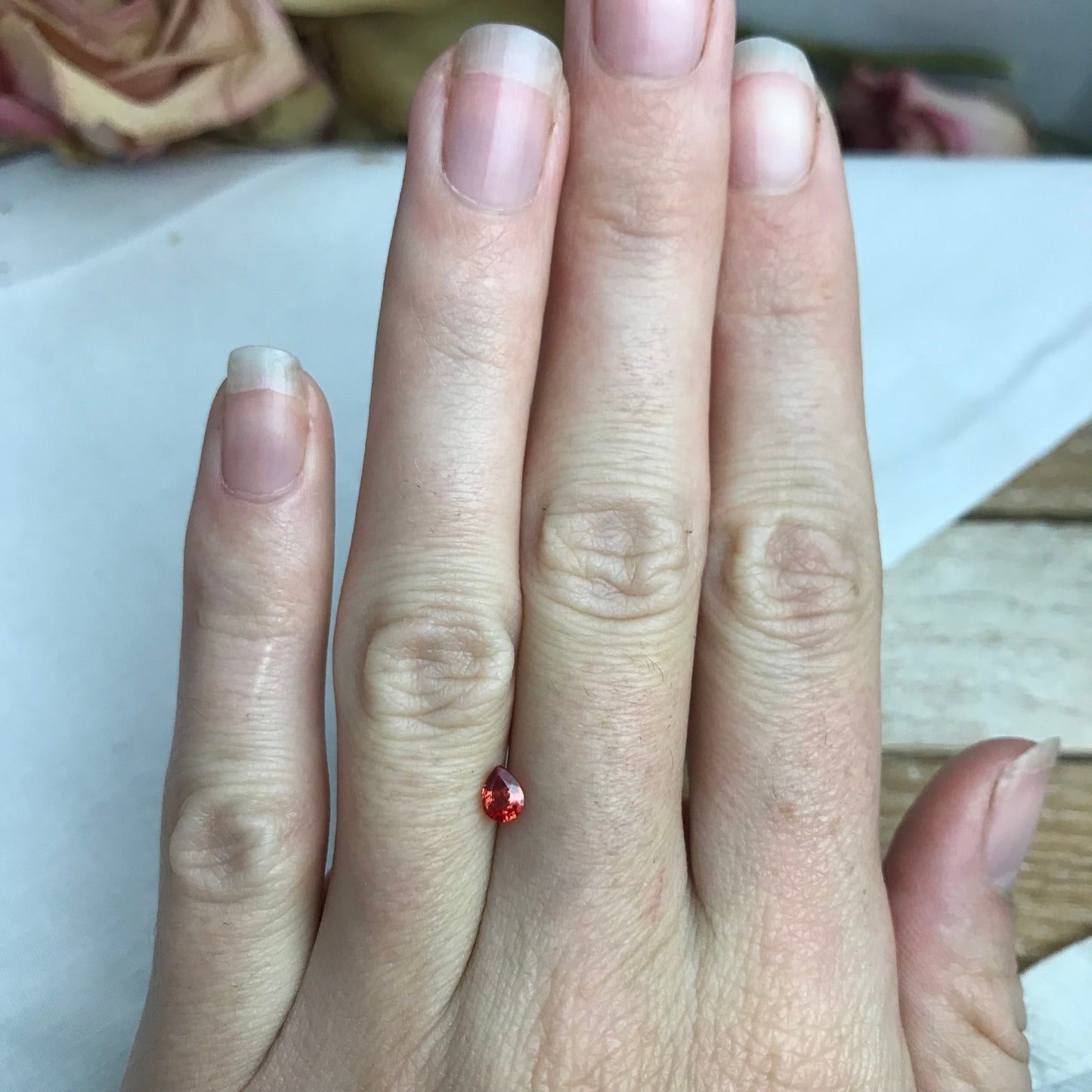 0.42 carat Natural Orange Sapphire 4.8x3.7mm Pear Cut Faceted Loose Earth Mined Beryllium Treated - BE TREATED