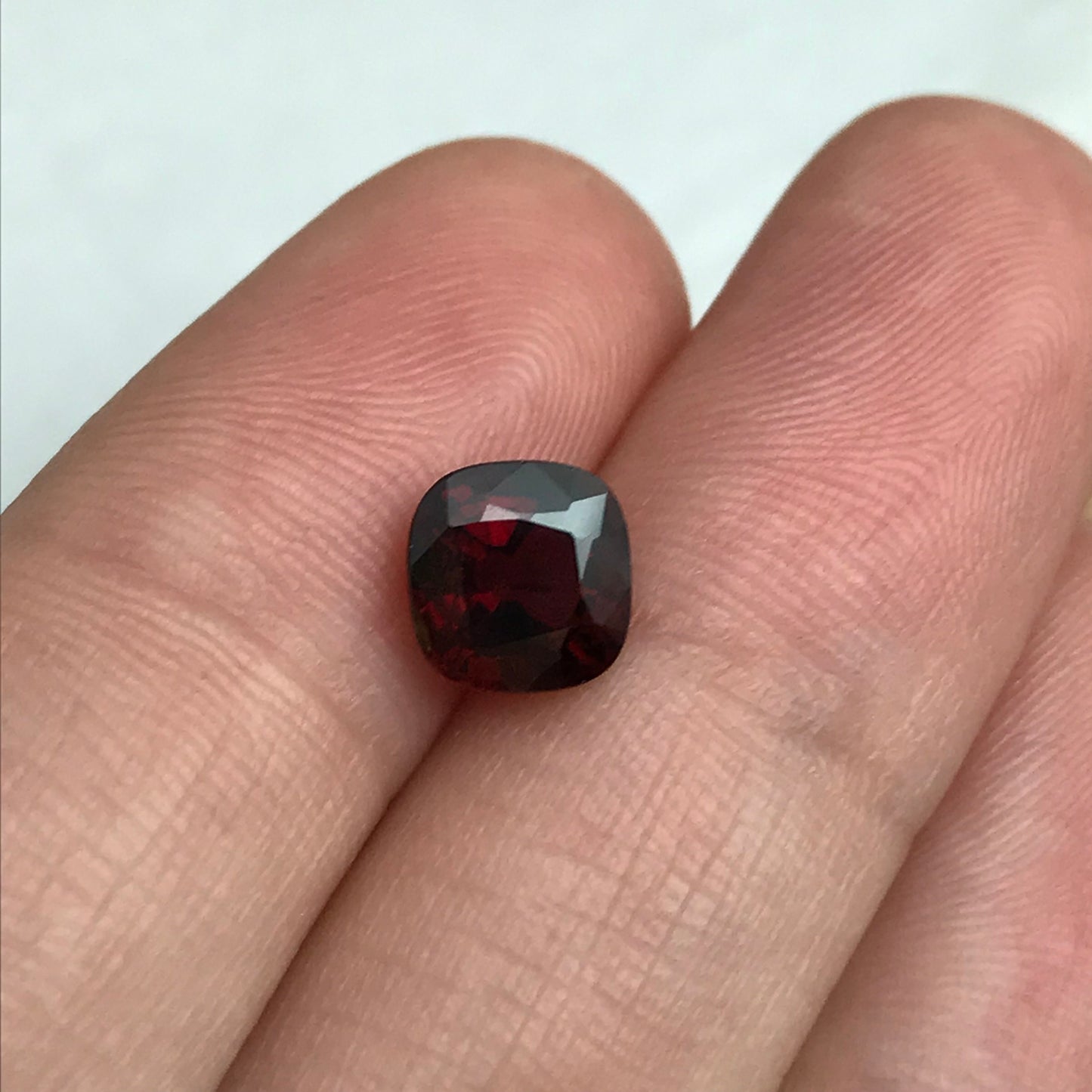 7mm Natural Red Spessartite Garnet 2.41 carats, Cushion cut, Deep Red Faceted Garnet