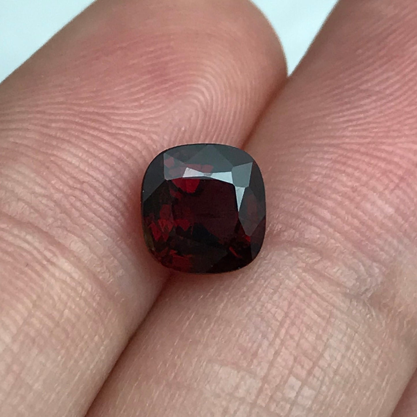 7mm Natural Red Spessartite Garnet 2.41 carats, Cushion cut, Deep Red Faceted Garnet