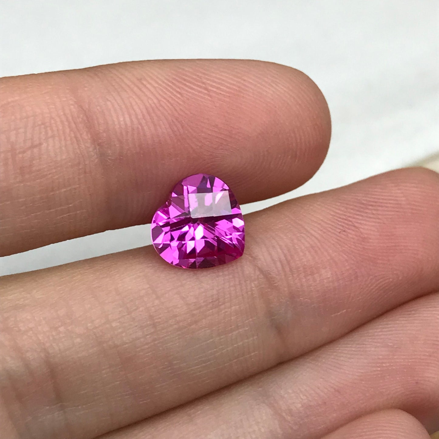 9mm Lab Pink Sapphire 3.34 Carat Heart Cut Unmounted Loose Faceted Gemstone Synthetic Man Made Corundum Pink Gem