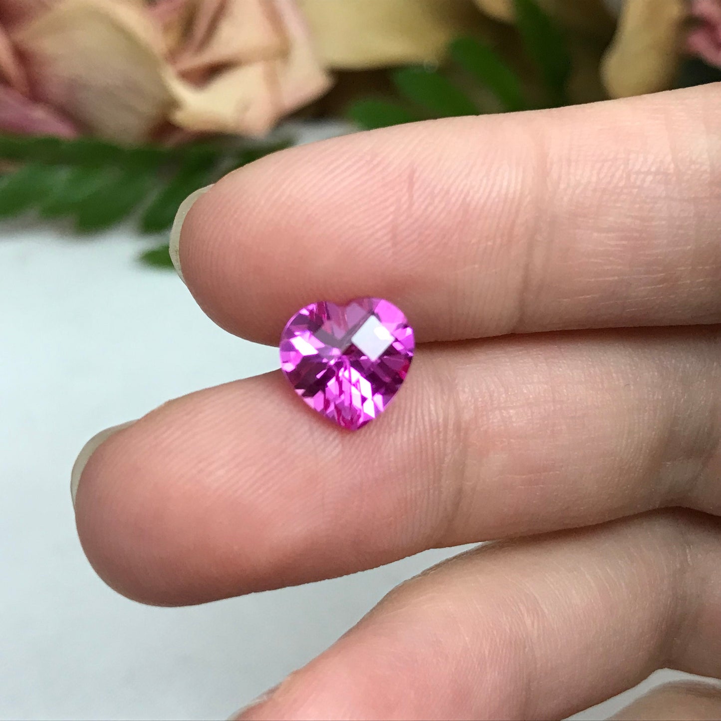 9mm Lab Pink Sapphire 3.34 Carat Heart Cut Unmounted Loose Faceted Gemstone Synthetic Man Made Corundum Pink Gem