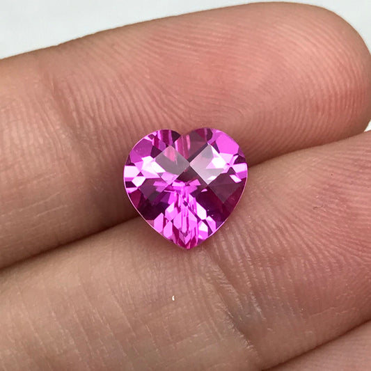 9mm Lab Pink Sapphire 3.34 Carat Heart Cut Unmounted Loose Faceted Gemstone Synthetic Man Made Corundum Pink Gem
