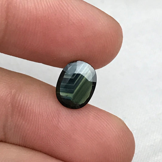 Blue Sapphire with Green Color Zoning 9.5x7.3mm Oval Cut, 1.69 Carat Faceted Loose Natural Shallow cut Sapphire