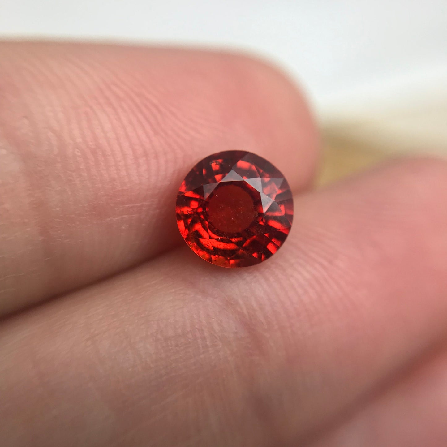 7mm Natural Bright Orange Sapphire 1.88 Carat Round Cut, Faceted Loose Reddish Orange Color Treated (BE) Sapphire