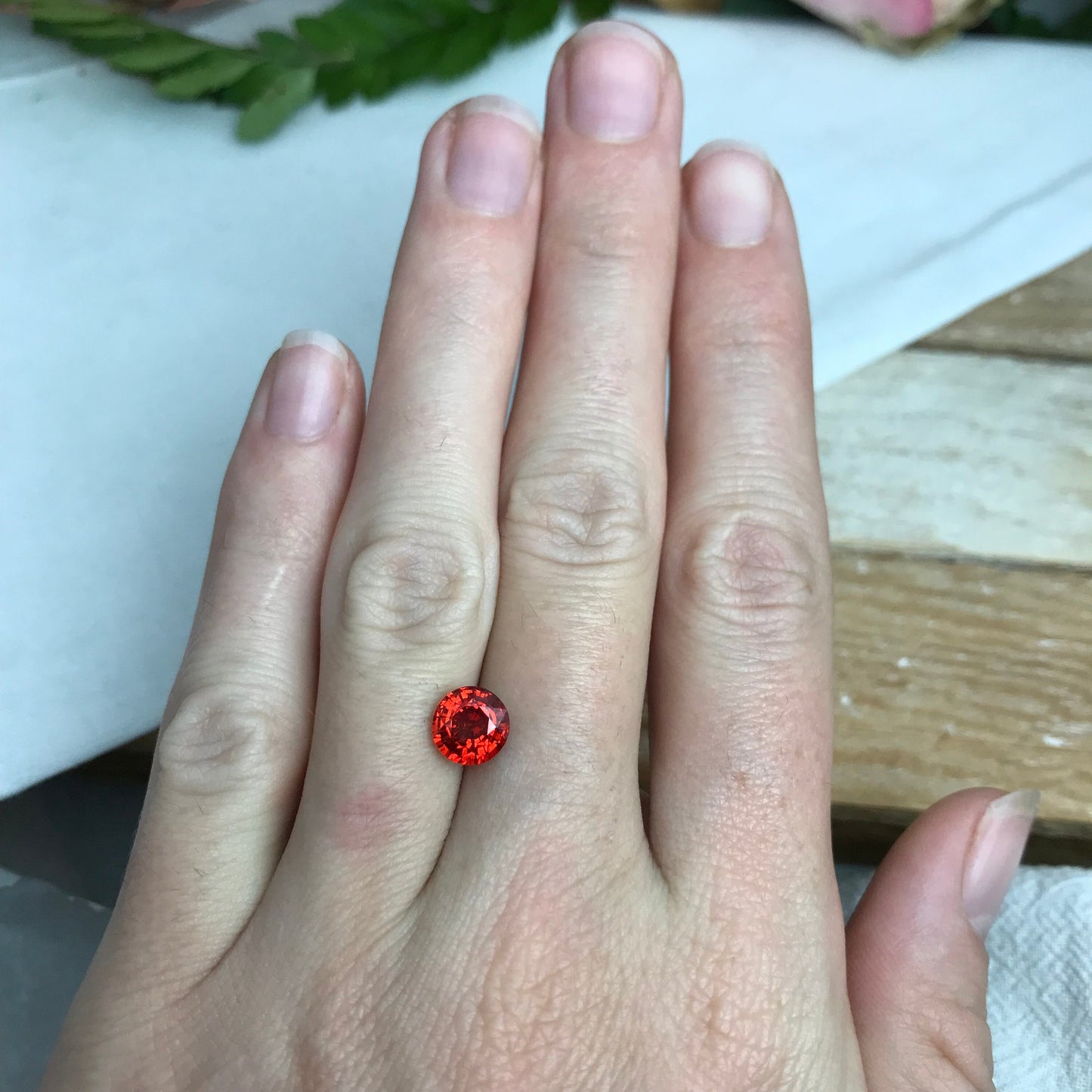 7mm Natural Bright Orange Sapphire 1.88 Carat Round Cut, Faceted Loose Reddish Orange Color Treated (BE) Sapphire