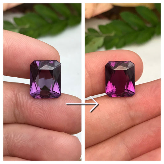 8.74 carat Purple Lab Sapphire Loose Gem, Lab Created Rectangle Octagon, Gemstone, June Birthstone Color