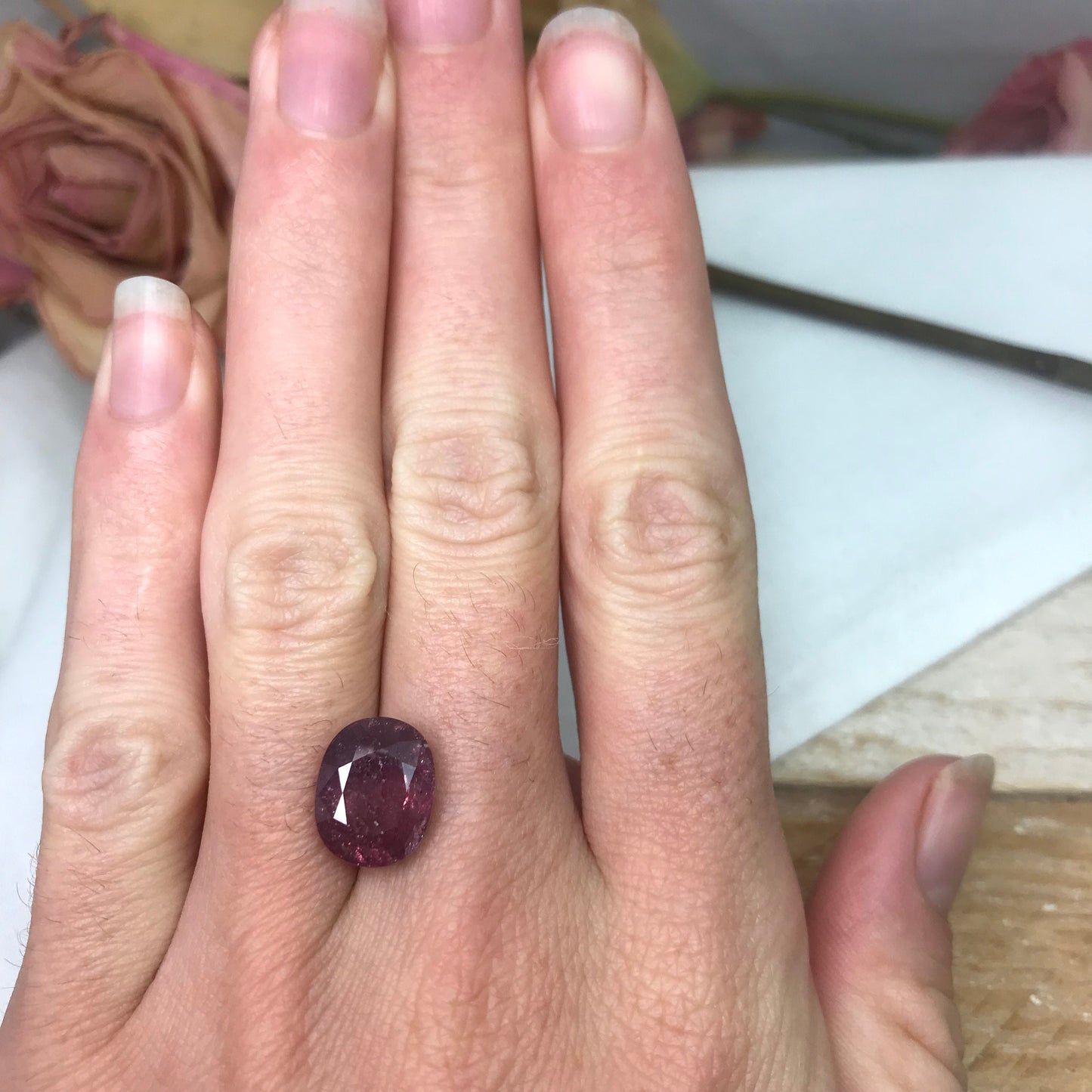 6.89 Carat Purplish Pink Sapphire 12.08x9.6mm Oval Cut, Faceted Loose Natural Tanzania Sapphire