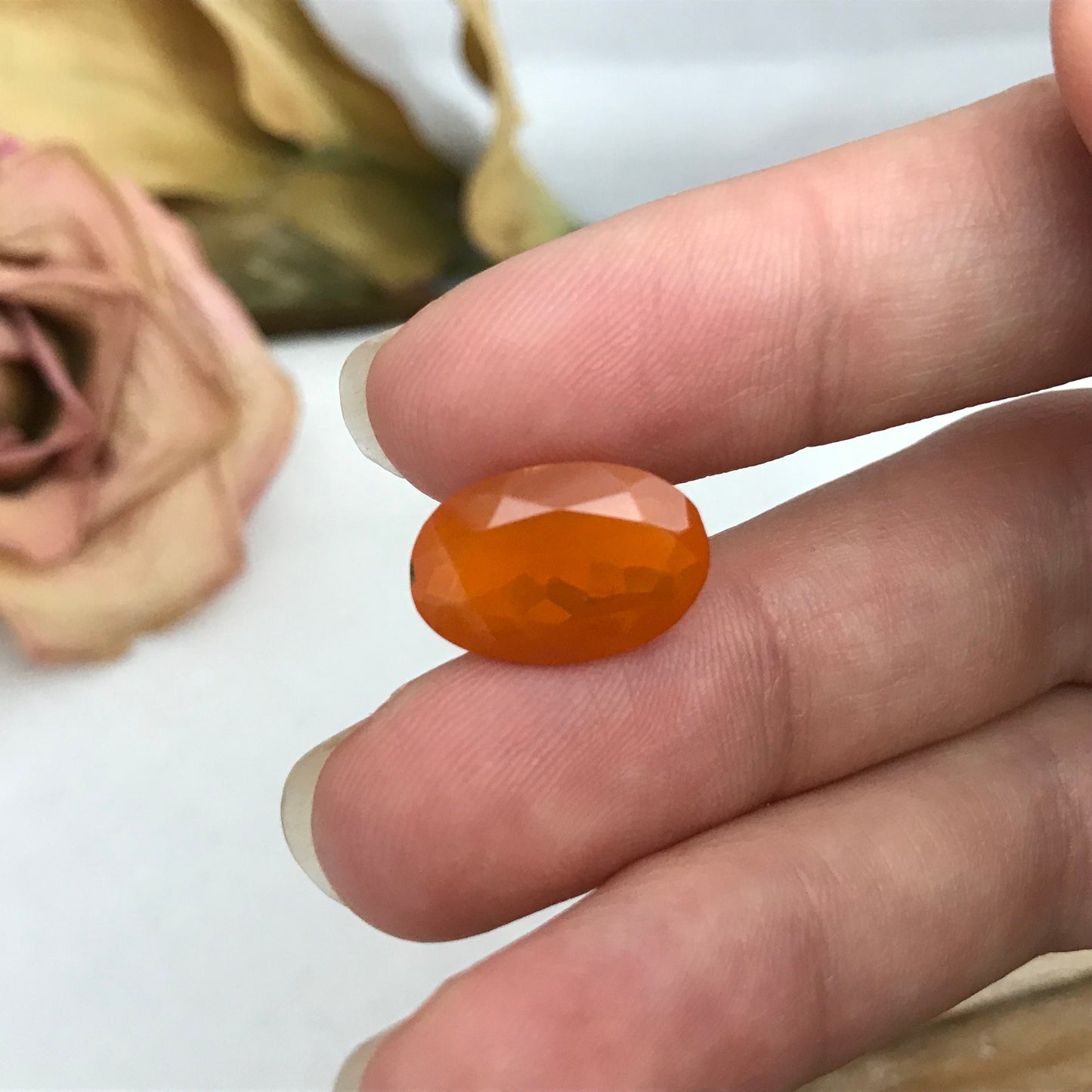 4.77 Carat Orange Mexican Fire Opal 15.78x10.52mm Oval Cut, Faceted Loose Opal
