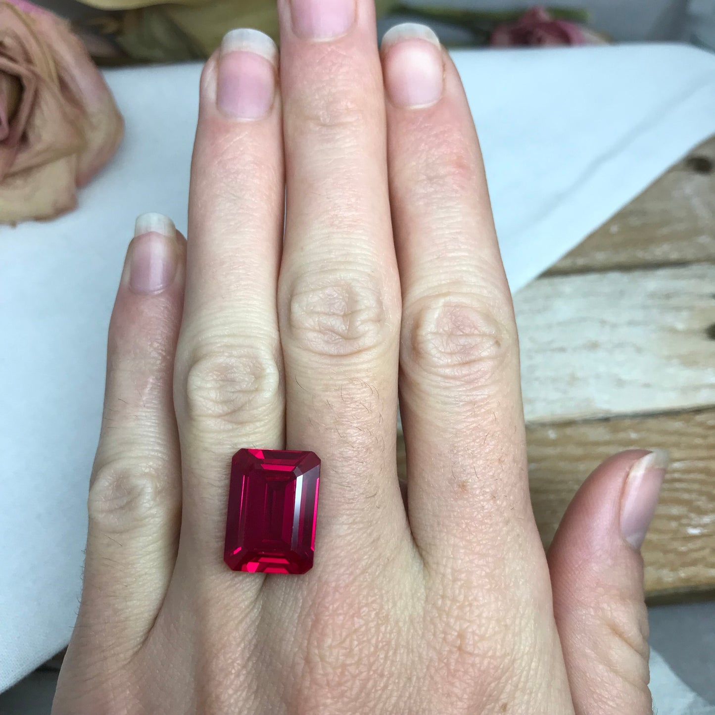 16x12mm Lab Created Ruby Emerald Cut, 13.89 carat Lab Created Faceted Loose Red Synthetic Corundum, Large Gem
