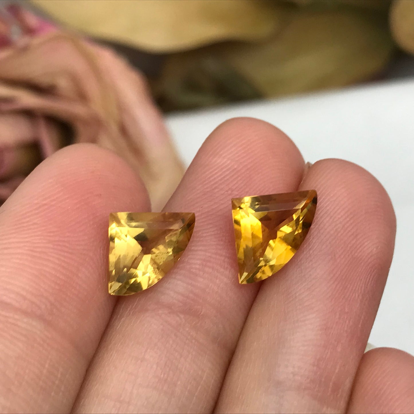 2 Citrines 11-11.5x8mm Fan Cut, Unmounted Faceted, 3.50 CTW Loose Gemstones, November Birthstones
