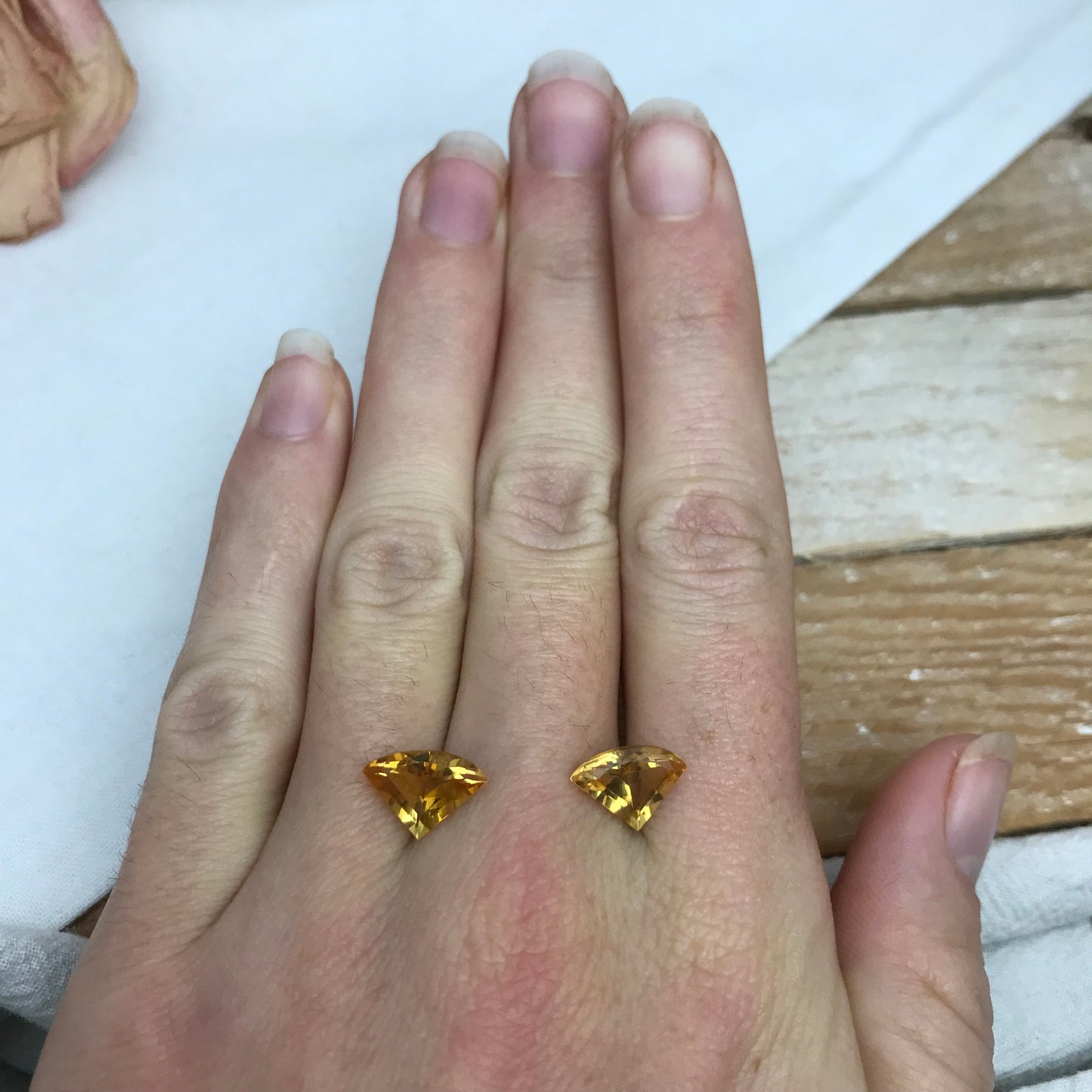 2 Citrines 11-11.5x8mm Fan Cut, Unmounted Faceted, 3.50 CTW Loose Gemstones, November Birthstones