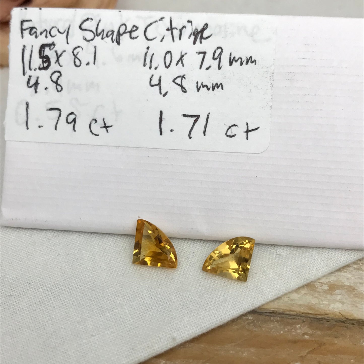 2 Citrines 11-11.5x8mm Fan Cut, Unmounted Faceted, 3.50 CTW Loose Gemstones, November Birthstones