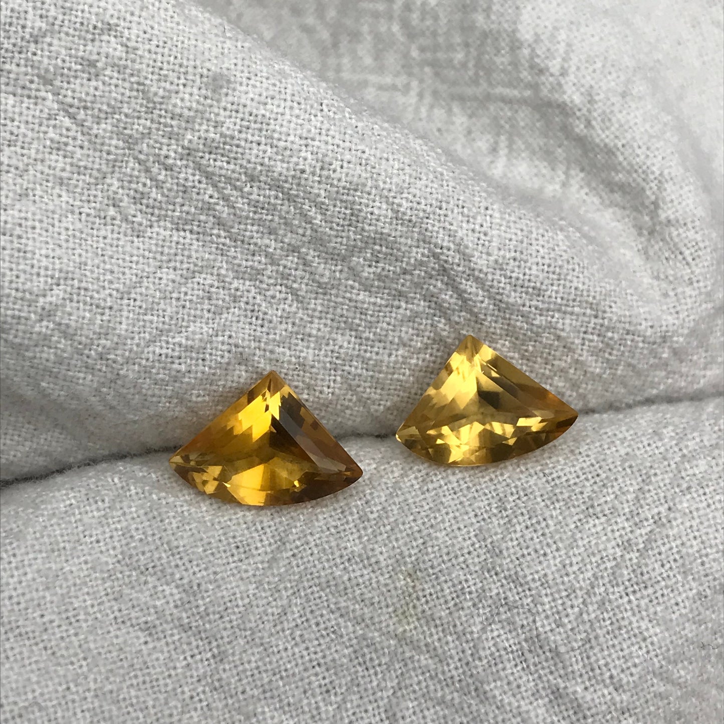 2 Citrines 11-11.5x8mm Fan Cut, Unmounted Faceted, 3.50 CTW Loose Gemstones, November Birthstones
