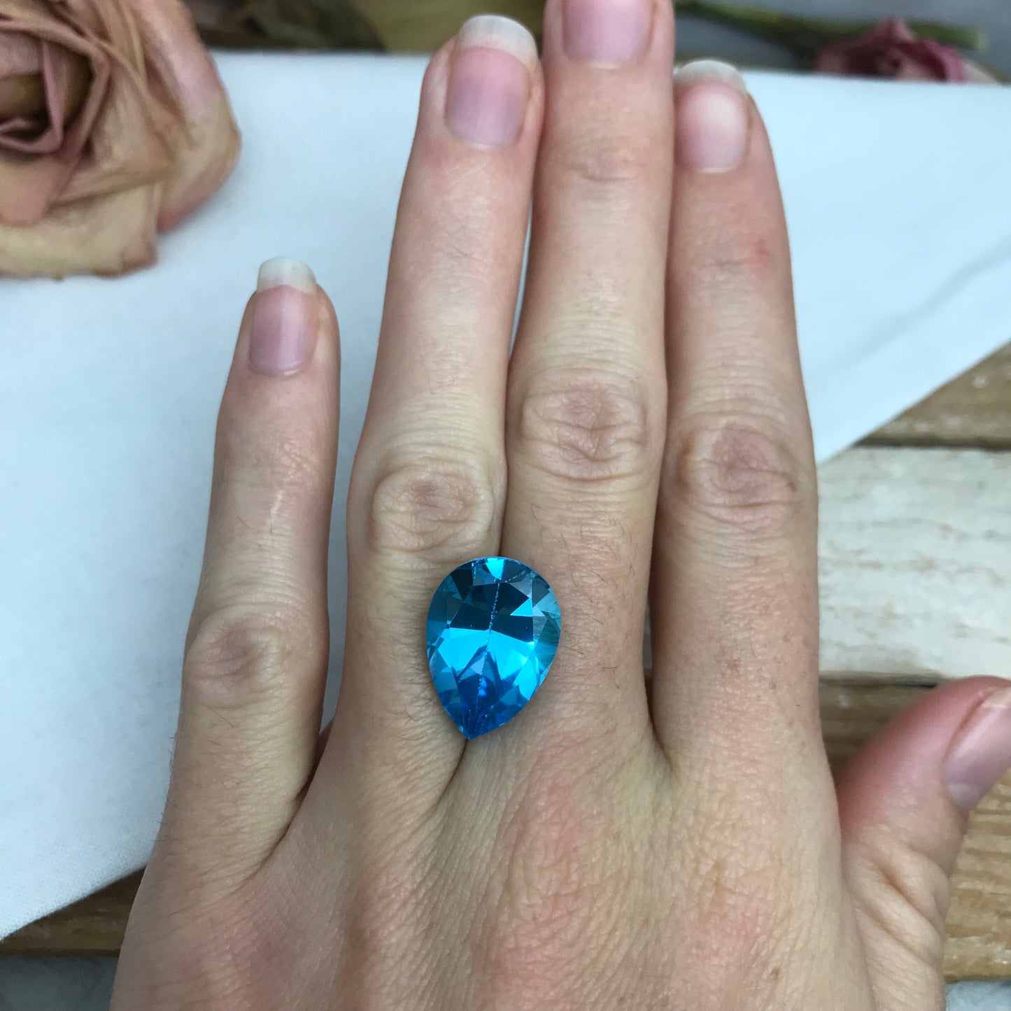 18x13mm Swiss Blue Topaz with Wear on back, 14.37 Carat, Worn Faceted Discount Gemstone, Reclaimed/Recycled Imperfect Gem