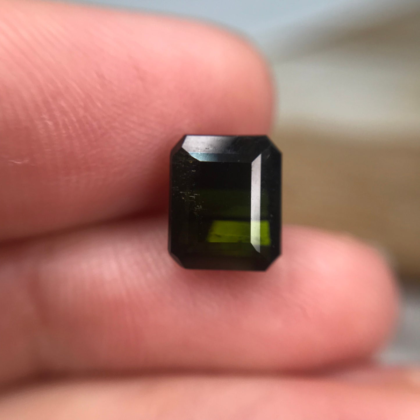 3.73 carat Natural Dark Green Tourmaline, 8.8x7.5mm Rectangle Octagon Cut Faceted Loose Gemstone