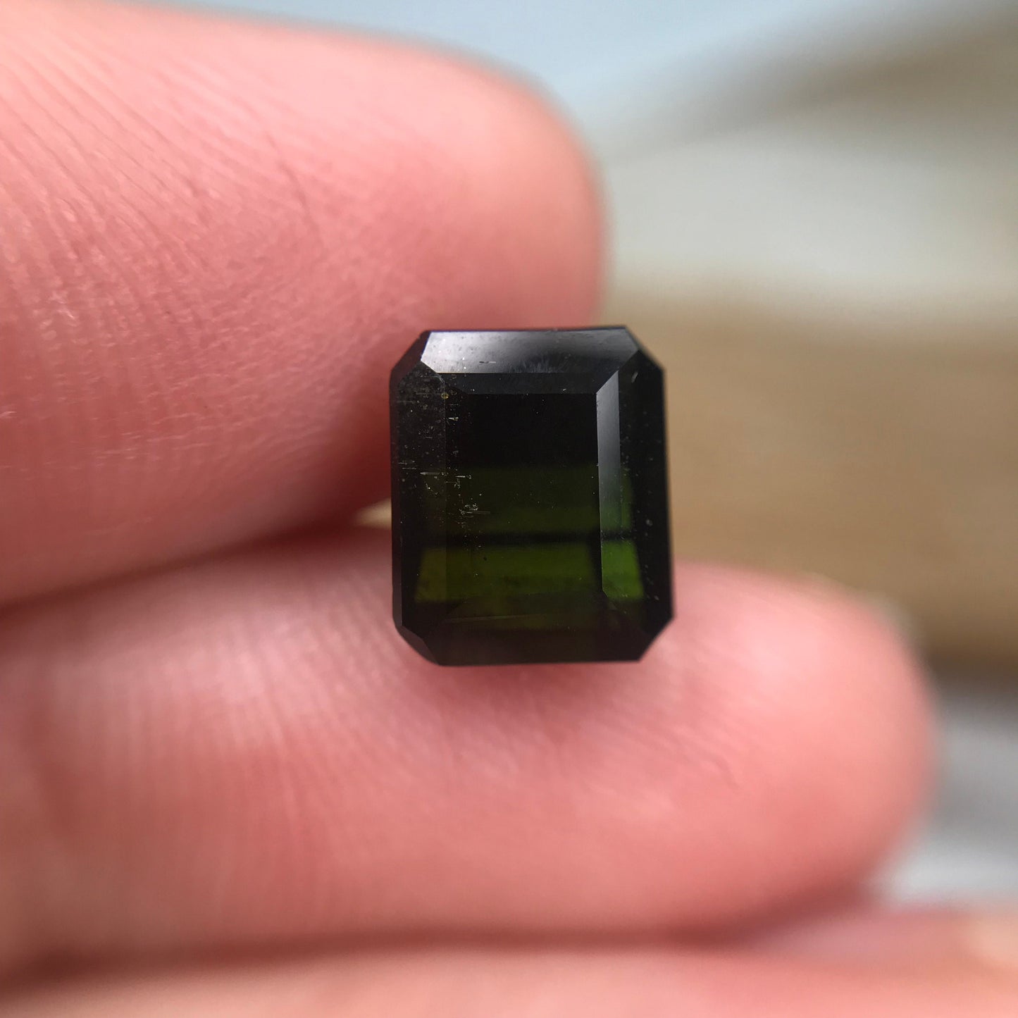 3.73 carat Natural Dark Green Tourmaline, 8.8x7.5mm Rectangle Octagon Cut Faceted Loose Gemstone