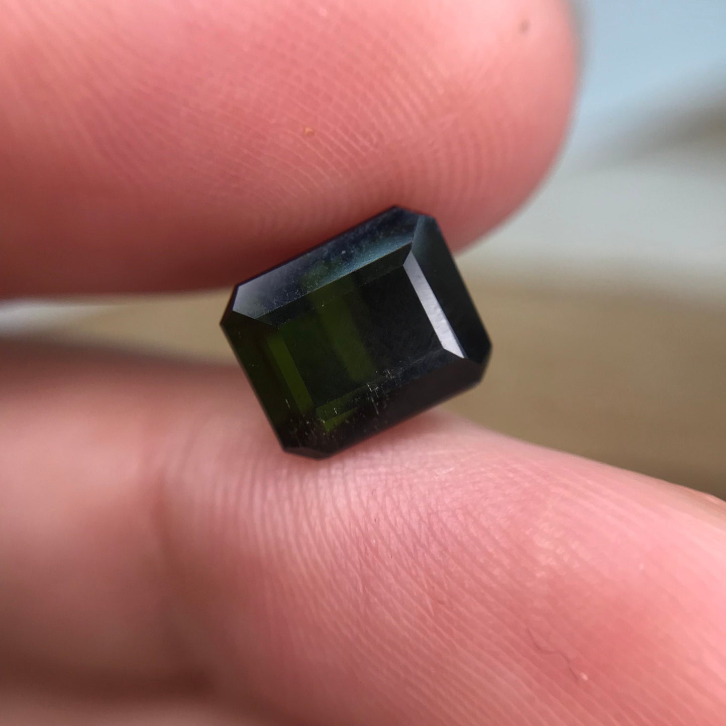 3.73 carat Natural Dark Green Tourmaline, 8.8x7.5mm Rectangle Octagon Cut Faceted Loose Gemstone
