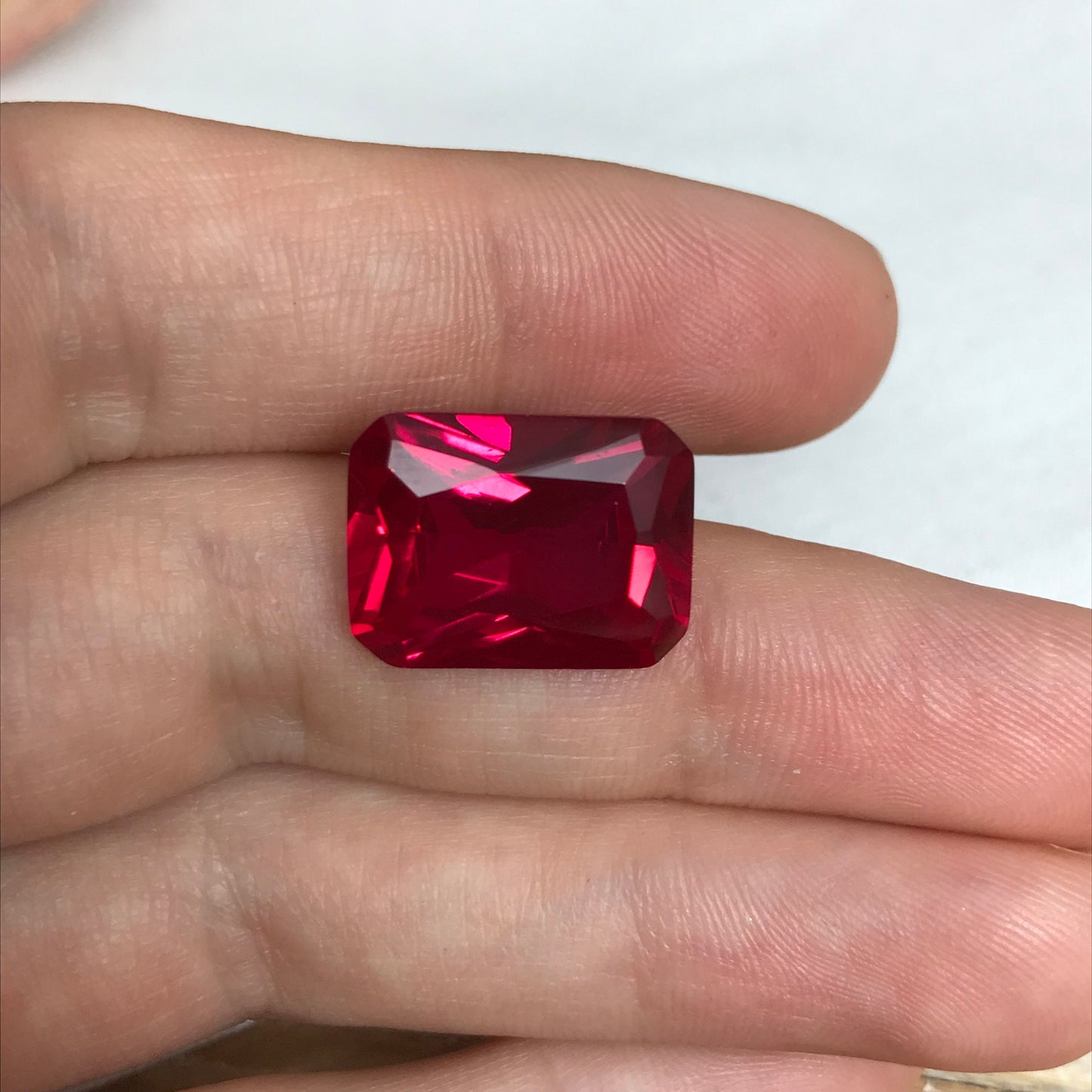 14 Carat Lab Ruby 16x12mm Rectangle Cut, Lab Created Faceted Loose Red Ruby