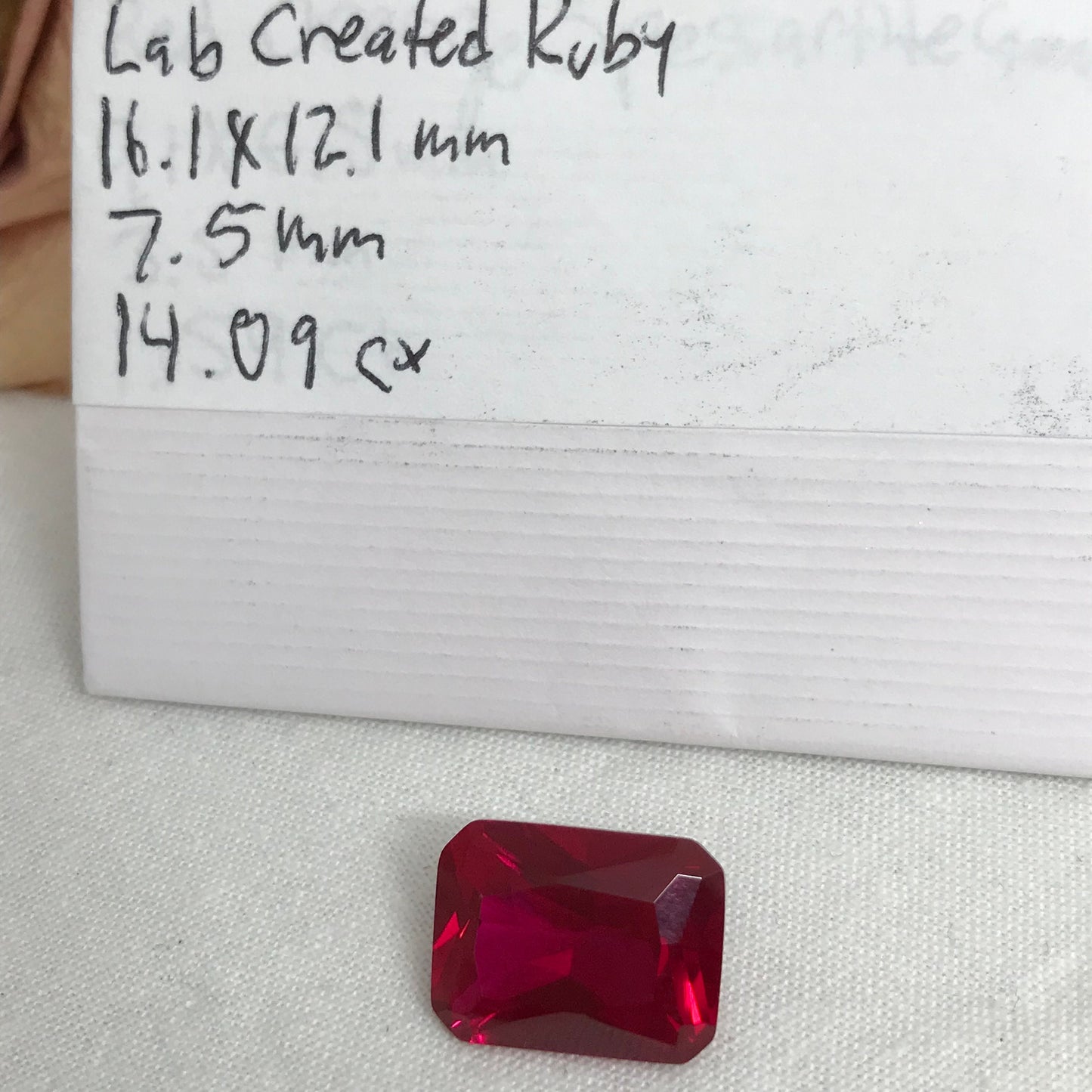 14 Carat Lab Ruby 16x12mm Rectangle Cut, Lab Created Faceted Loose Red Ruby