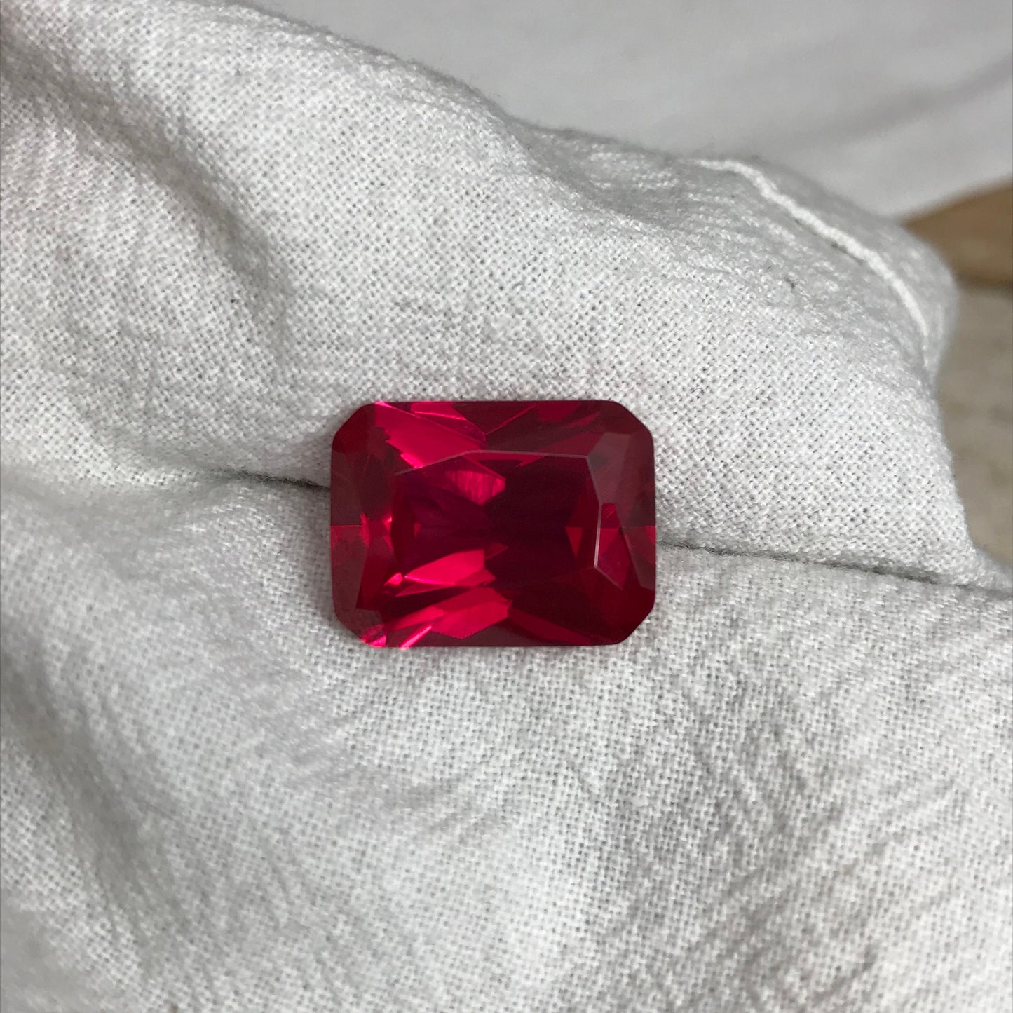 14 Carat Lab Ruby 16x12mm Rectangle Cut, Lab Created Faceted Loose Red Ruby