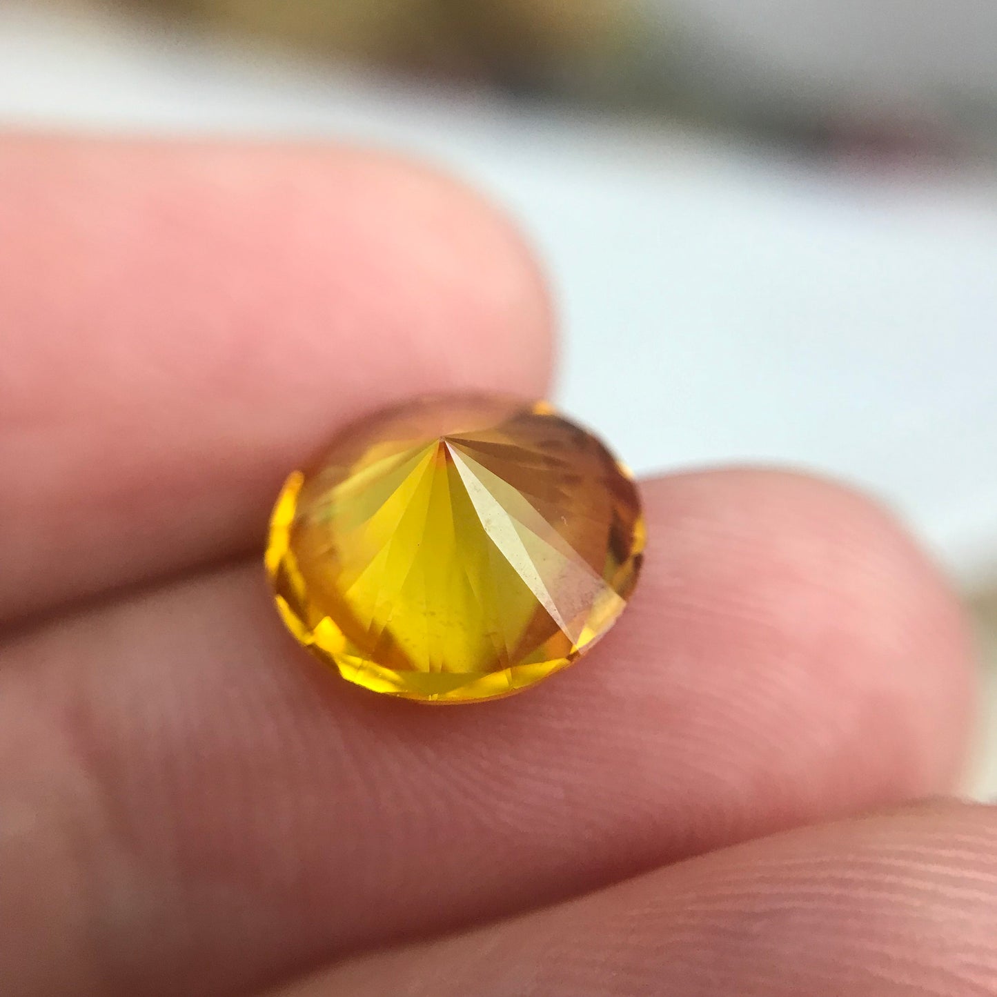 4.73 Ct Orange Yellow Synthetic Sapphire 10.7mm Round Cut, Faceted Loose Gemstone