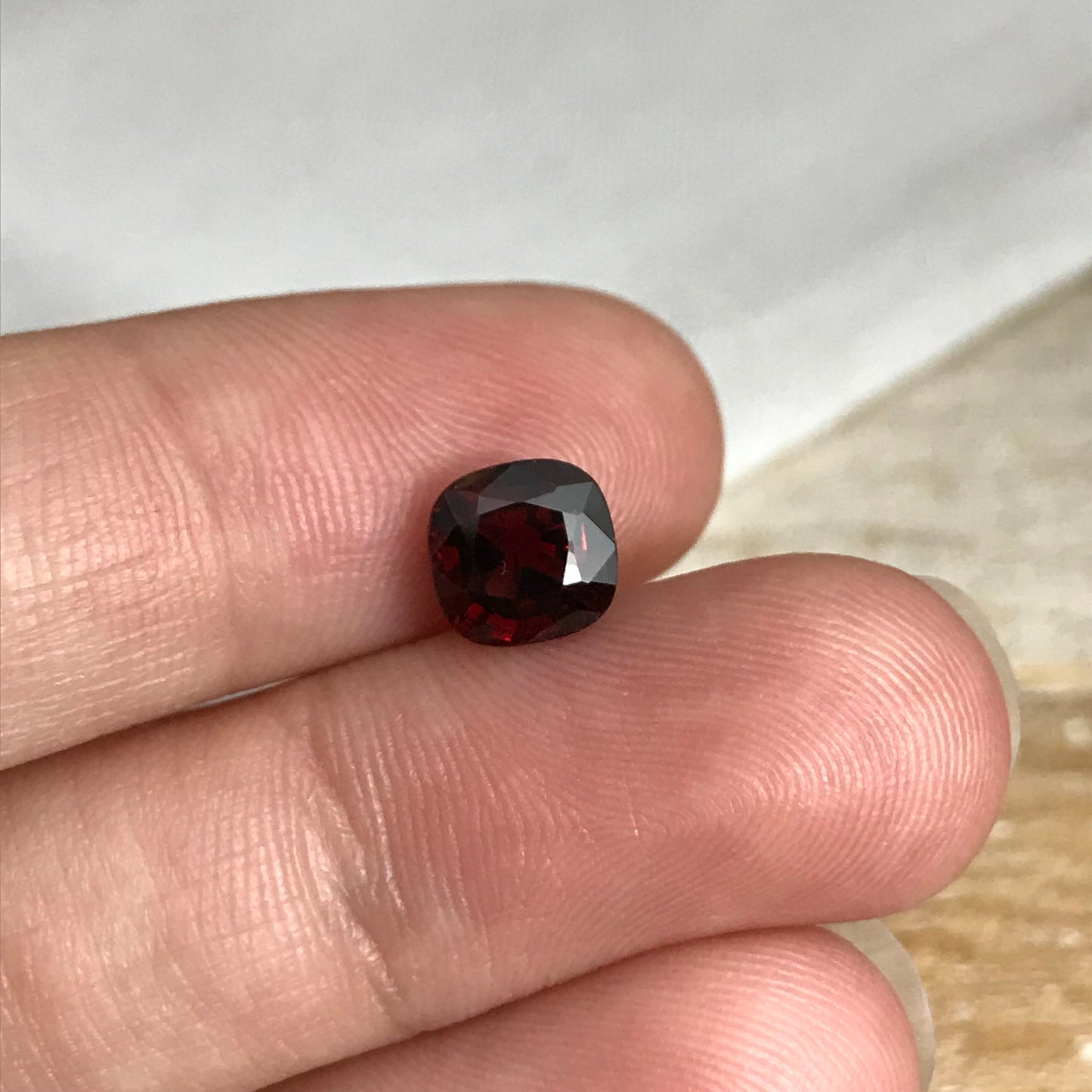 7mm Natural Red Spessartite Garnet 2.41 carats, Cushion cut, Deep Red Faceted Garnet