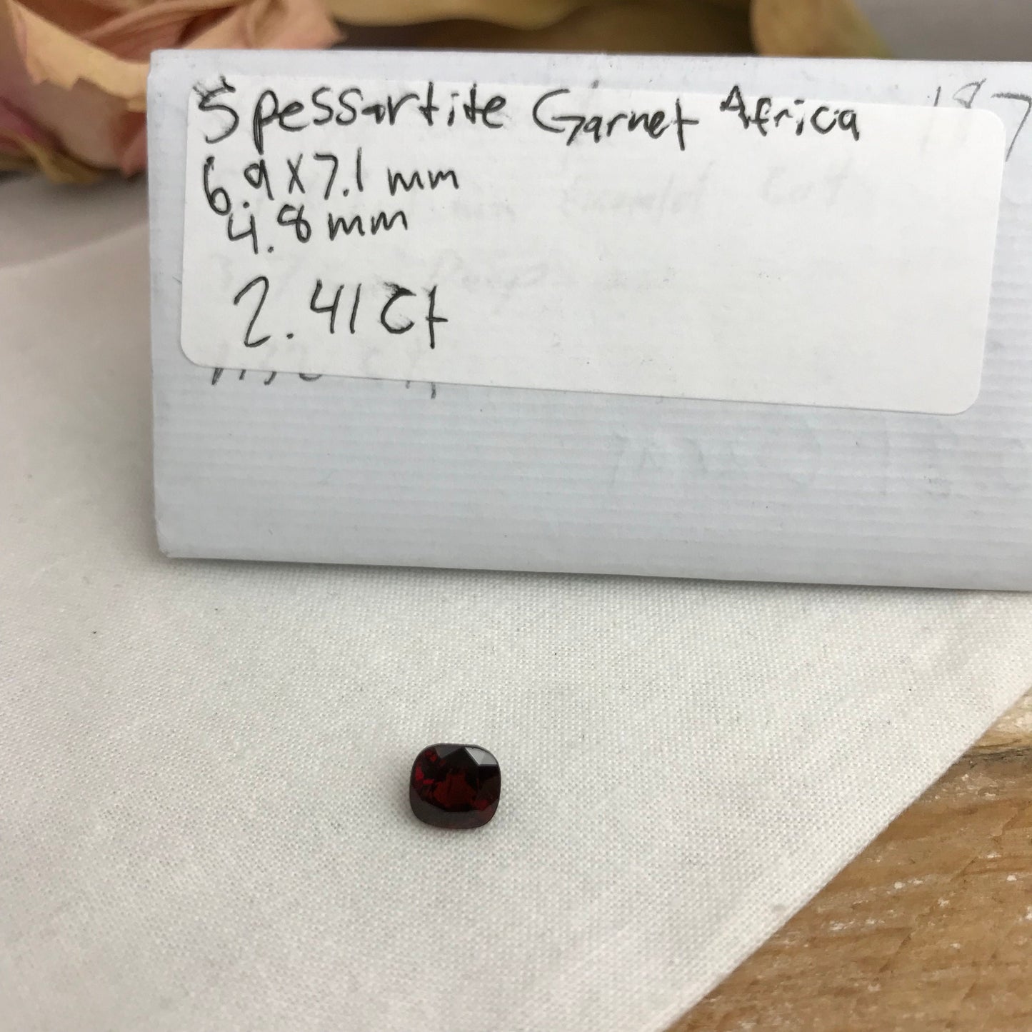7mm Natural Red Spessartite Garnet 2.41 carats, Cushion cut, Deep Red Faceted Garnet