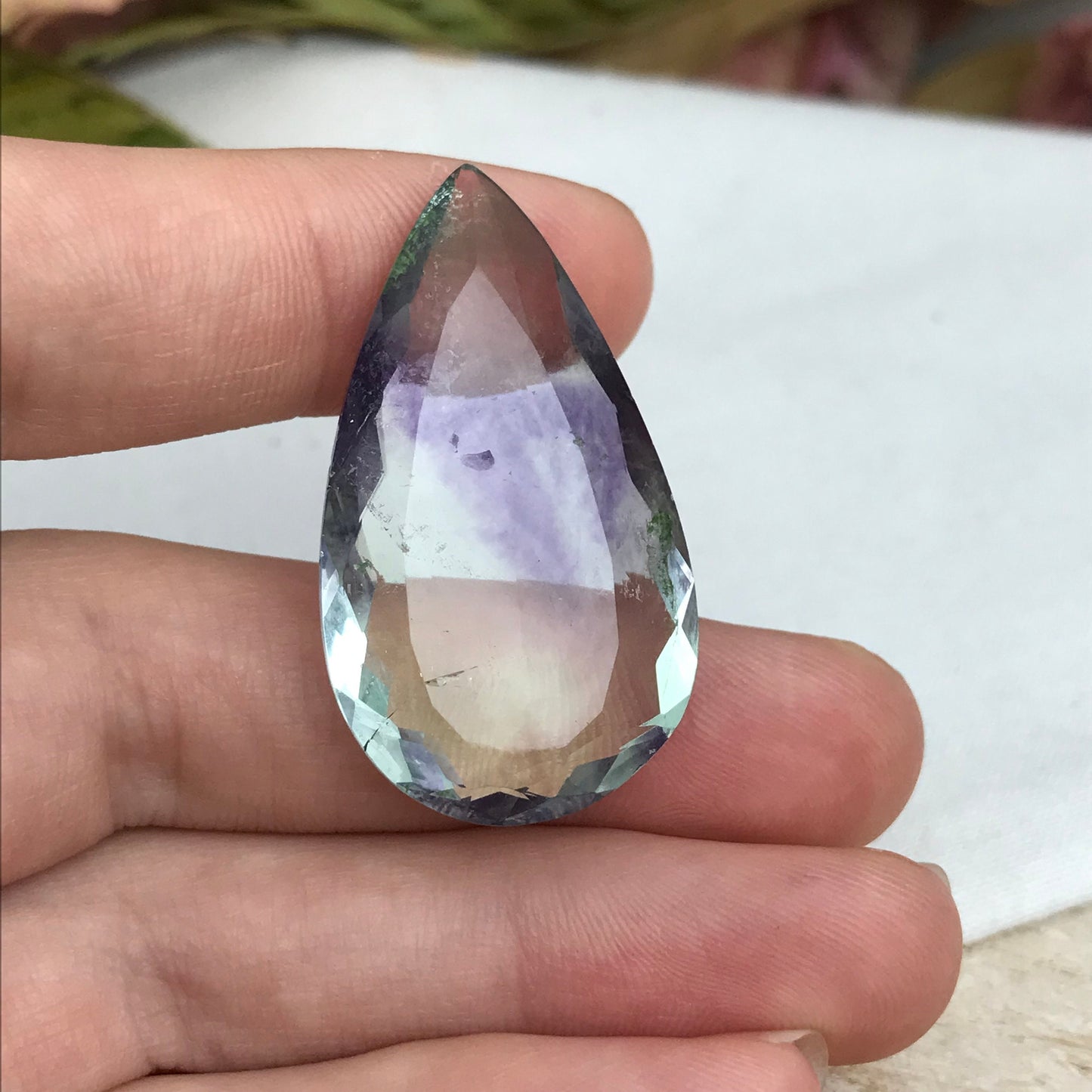 Purple & Green Fluorite 36.7x21mm Cut 51 Carat, Faceted Loose Bi-Color Fuorite