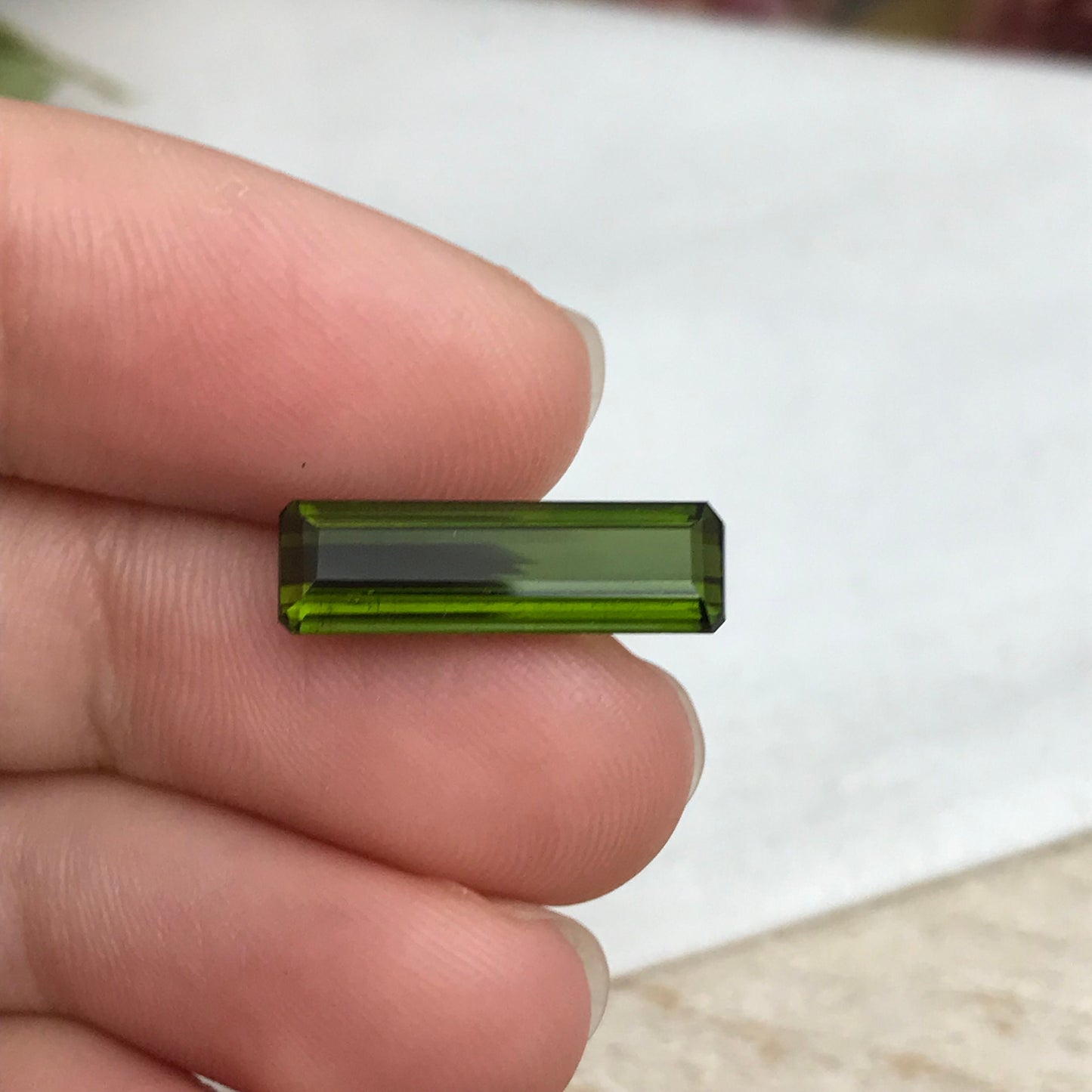 4.42 carat Natural Deep Green Tourmaline 18x5.7mm Long Octagon Cut Faceted Loose Gemstone