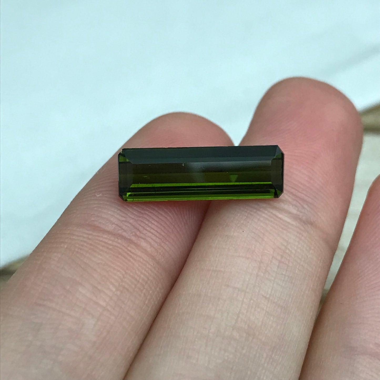4.42 carat Natural Deep Green Tourmaline 18x5.7mm Long Octagon Cut Faceted Loose Gemstone