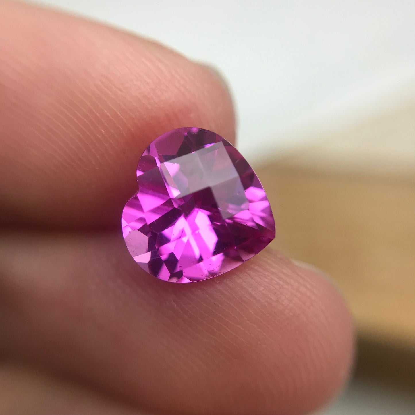 9mm Lab Pink Sapphire 3.34 Carat Heart Cut Unmounted Loose Faceted Gemstone Synthetic Man Made Corundum Pink Gem