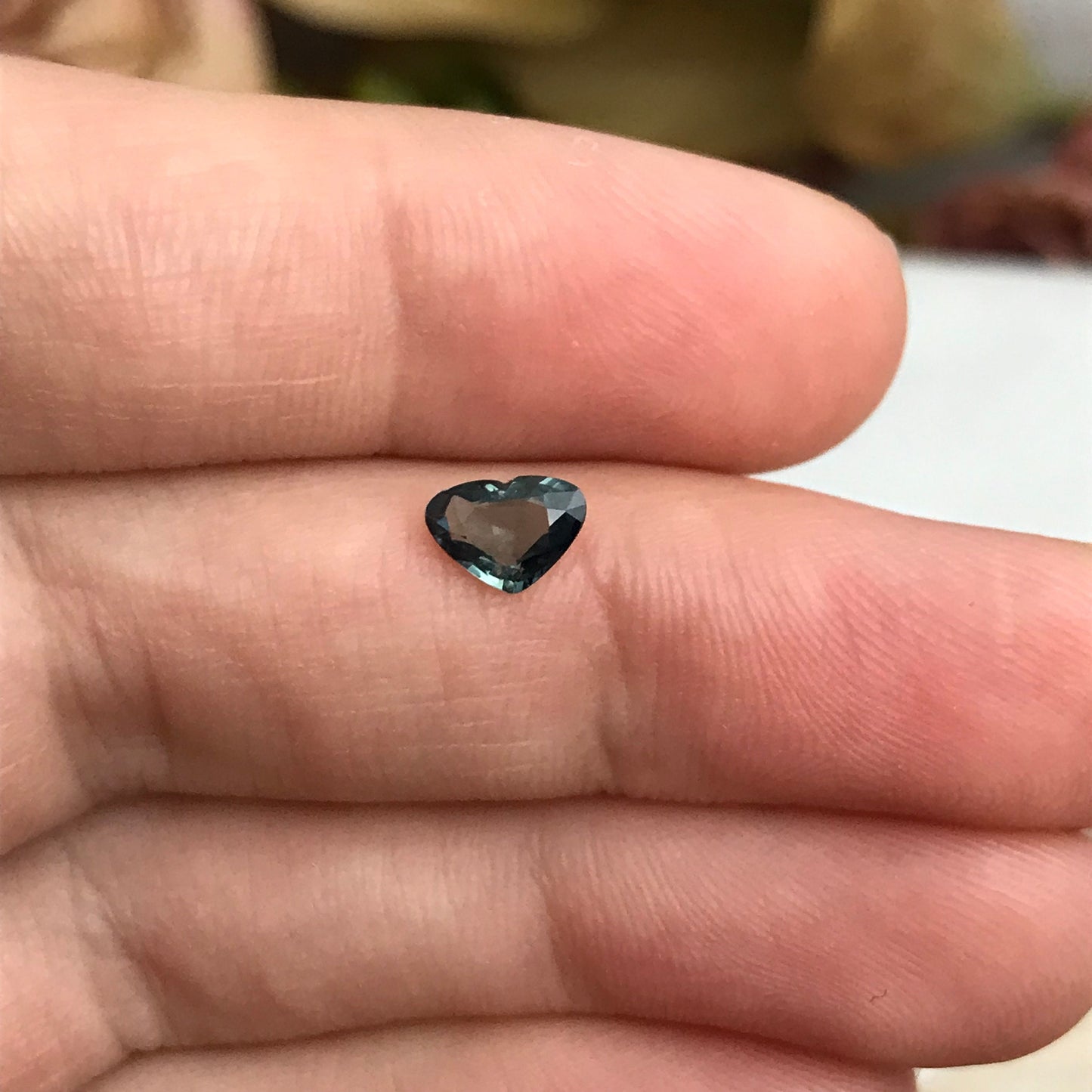 0.61 Ct Natural Blue-Green Sapphire 6.7x4.8mm, Wide Heart Cut Gem, Faceted Loose Gemstone, Heated Sapphire