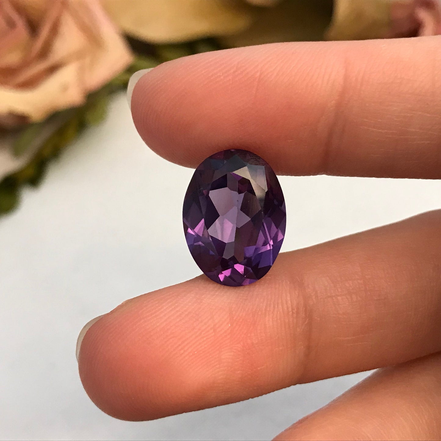 16x12mm Lab Created Purple Sapphire Oval Cut 11.40 Carat, Faceted Lab Grown Corundum- Alexandrite Replacement