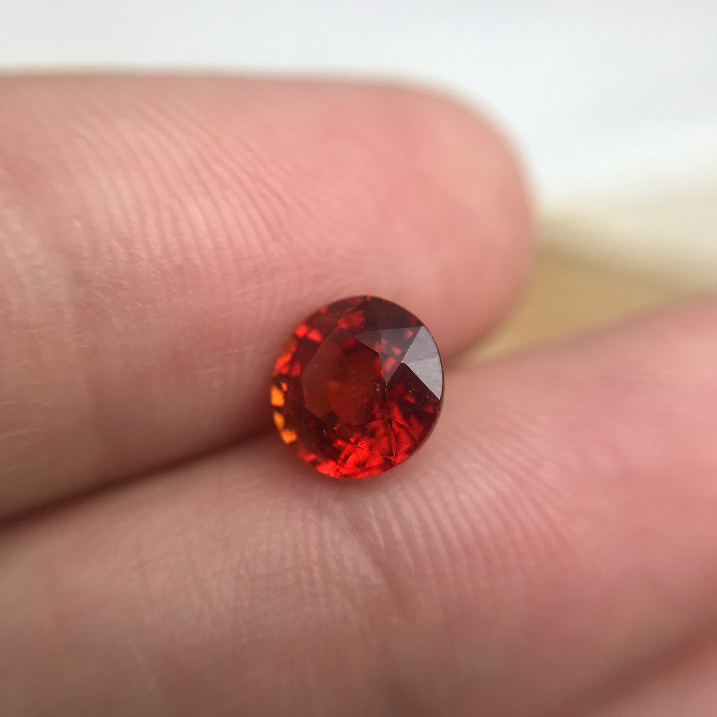 7mm Natural Bright Orange Sapphire 1.88 Carat Round Cut, Faceted Loose Reddish Orange Color Treated (BE) Sapphire