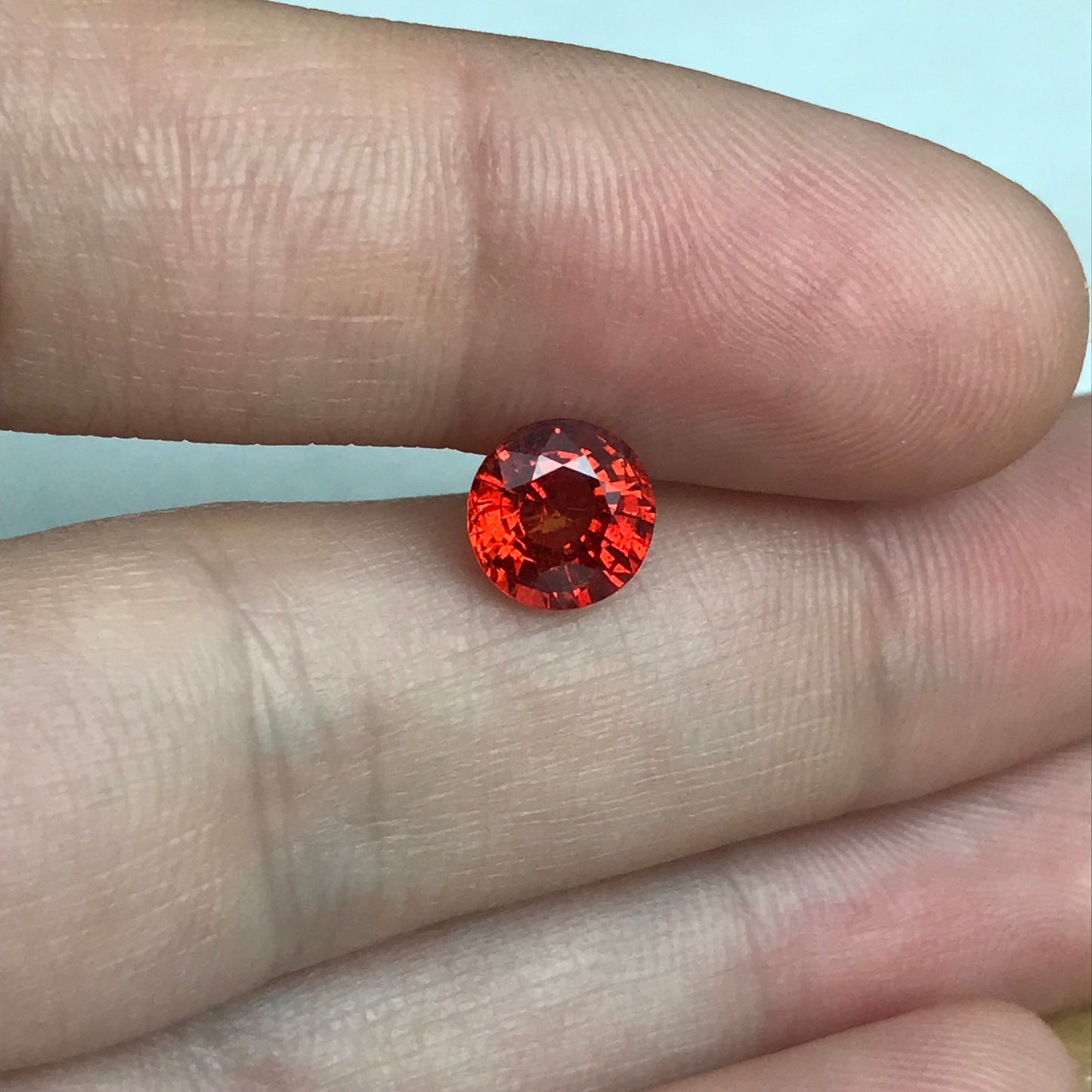 7mm Natural Bright Orange Sapphire 1.88 Carat Round Cut, Faceted Loose Reddish Orange Color Treated (BE) Sapphire