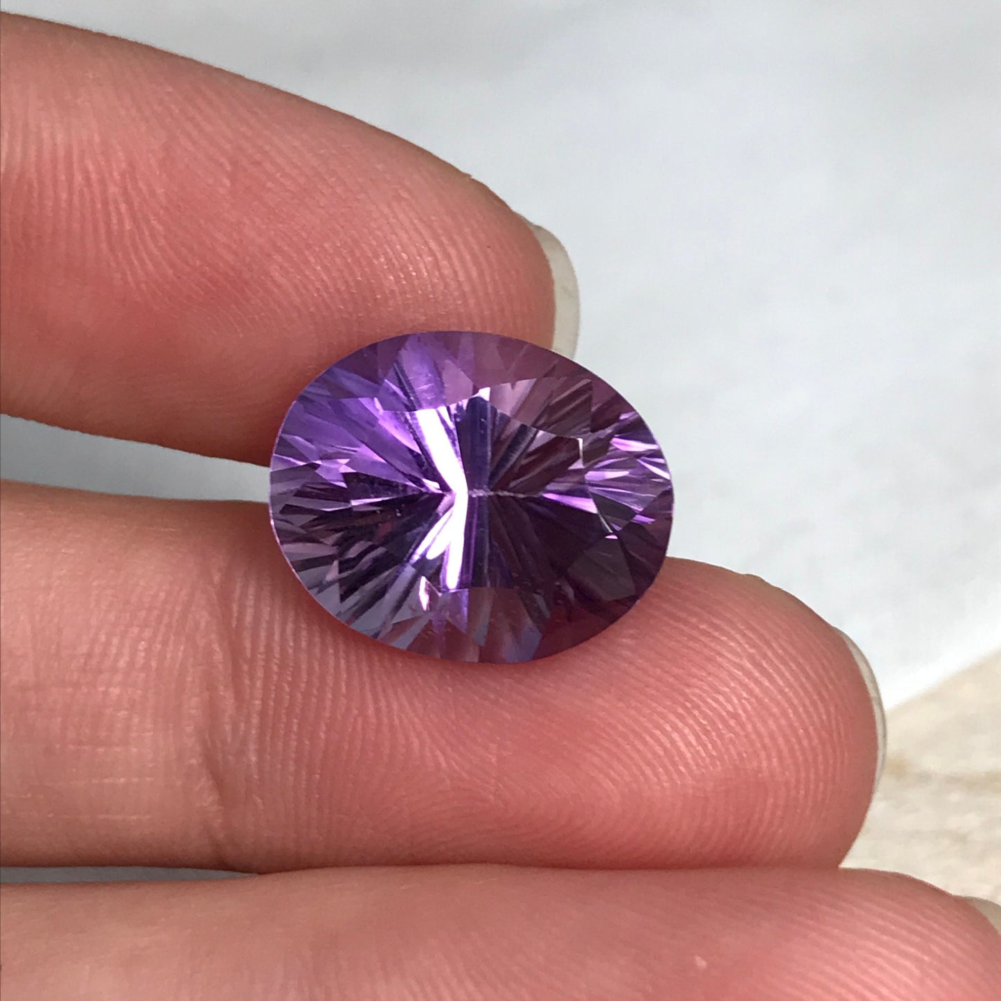 9 carat Amethyst Concave Oval cut, 15.2x12.3mm Natural Fantasy cut Quartz