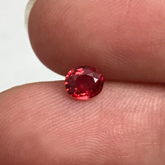 0.51 Red Orange Sapphire 5x4.5mm Color Treated Oval Corundum 1/2 Carat, Faceted Loose Vivid Fancy Color Sapphire- Beryllium Treated
